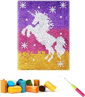 CCWORAN Unicorn Horse Rug Making Kit for Adults DIY Craft Latch Hook Rug Kit Set Tapestry Cushion Knitting Patterns Printed Mesh Mat Canvas Wool Yarn Fabric Decorations Home Gift