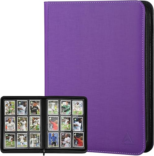 Miniatura 8 de Carpeta de 9 bolsillos para tarjetas intercambiables, capacidad 540 con cierre de cremallera, protector de tarjetas de piel sintética de doble cara,