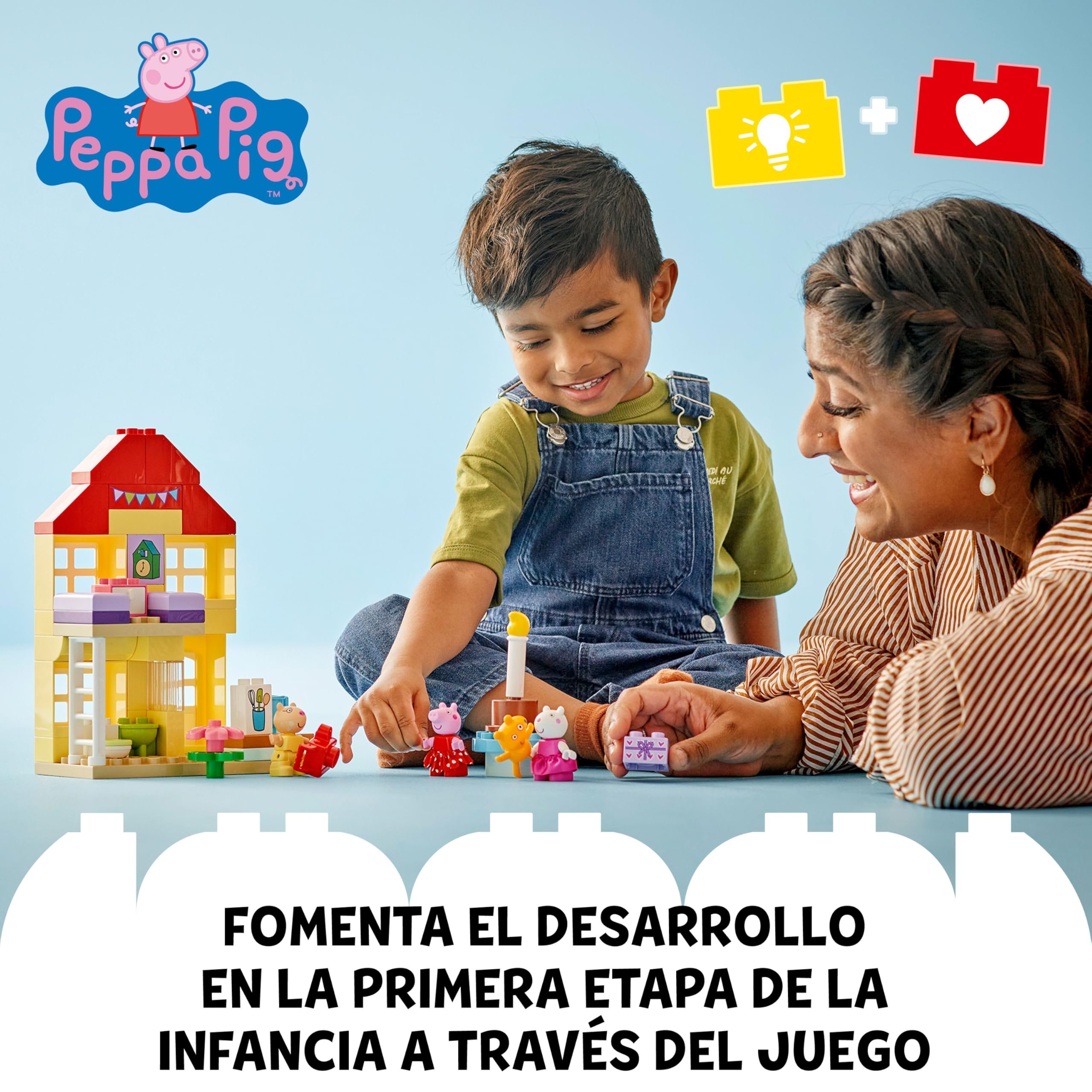 LEGO Duplo Casa de Cumpleaños de Peppa Pig Casita de Juguete con 3 Figuras y Tarta, Juego de Aprendizaje para Construir, Regalo para Niñas y Niños de 2 Años o Más 10433