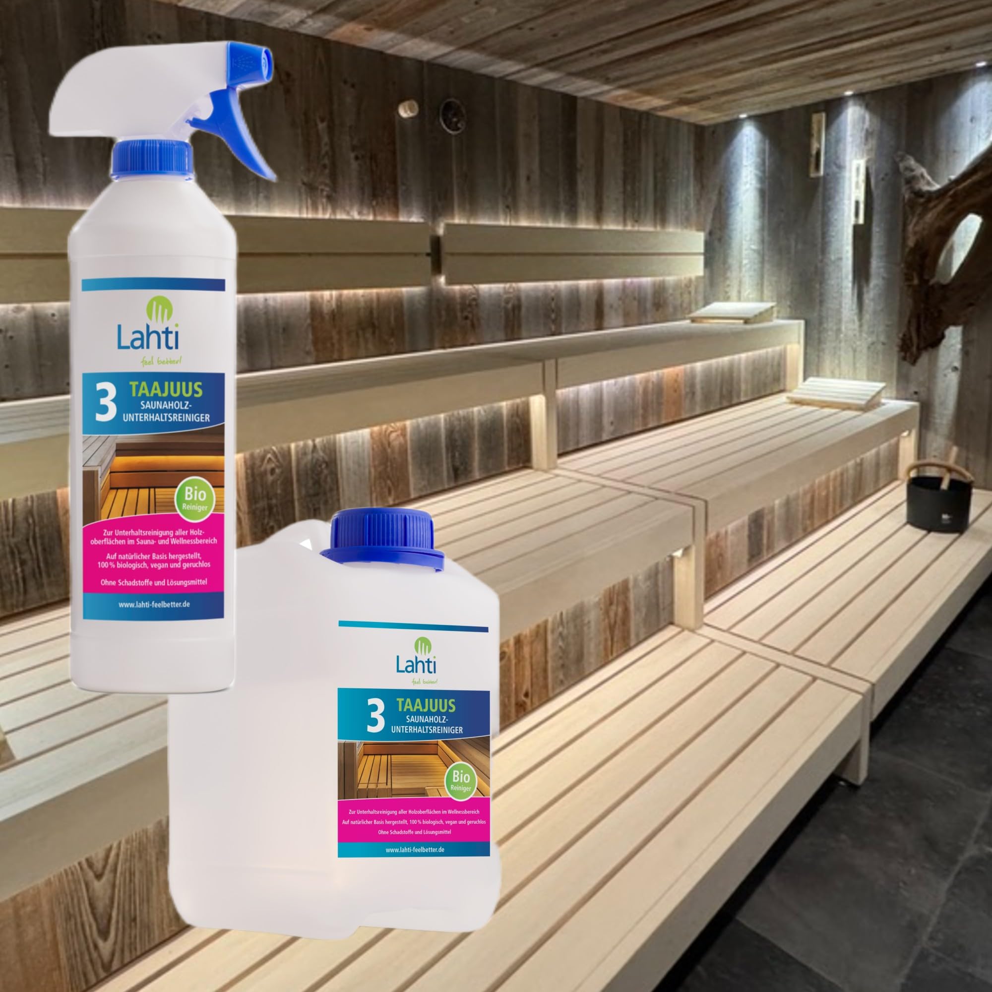 Lahti 3 TAAJUUS - SaunaHolz-Unterhaltsreiniger - Unterhaltsreiniger für die wöchentliche Pflege Ihrer Sauna (5 Liter)