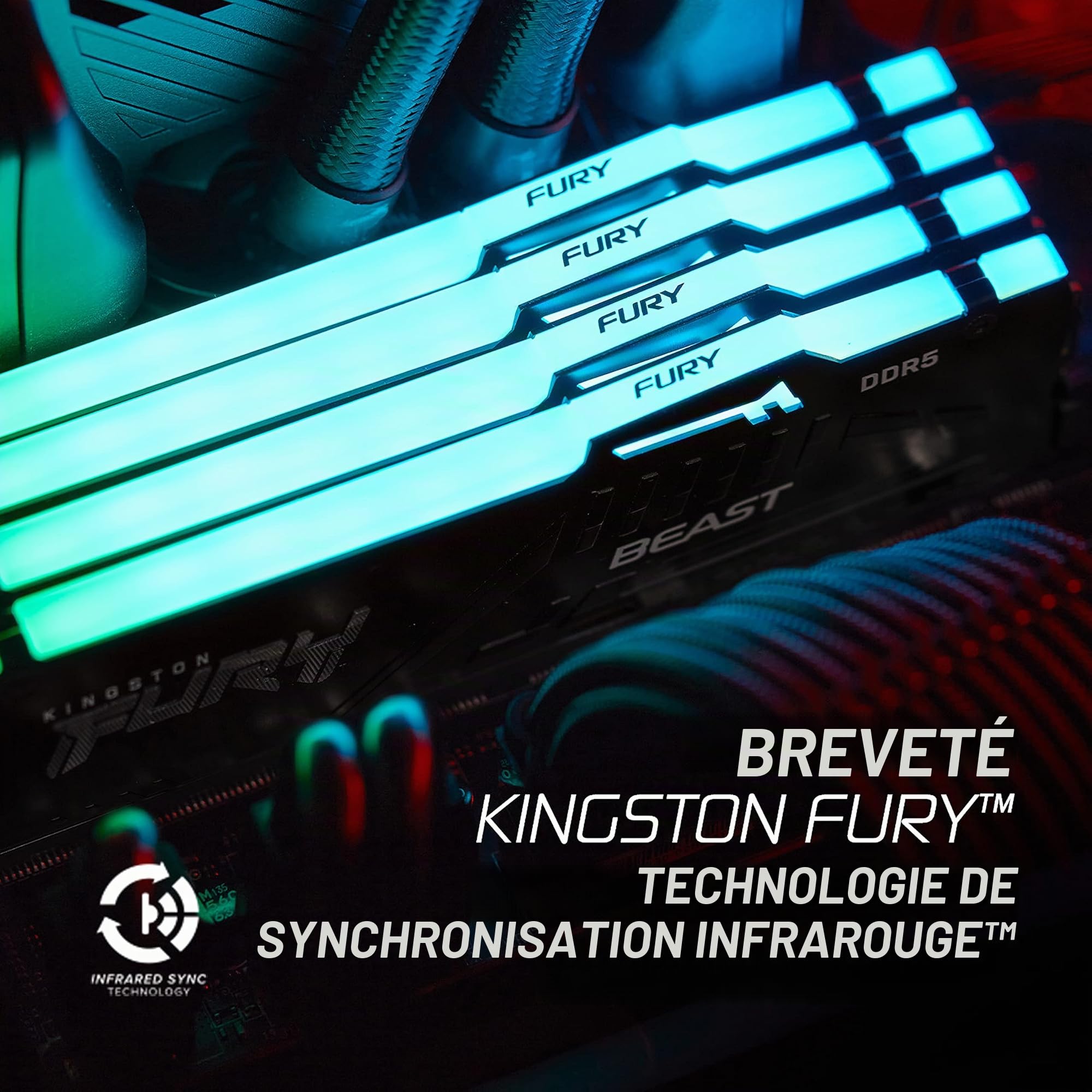 Kingston FURY Beast Noir RGB 32Go (2x16Go) 5600MT/s DDR5 CL40 DIMM Mémoire pour PC de Gamer Kit de 2 Intel XMP - KF556C40BBAK2-32