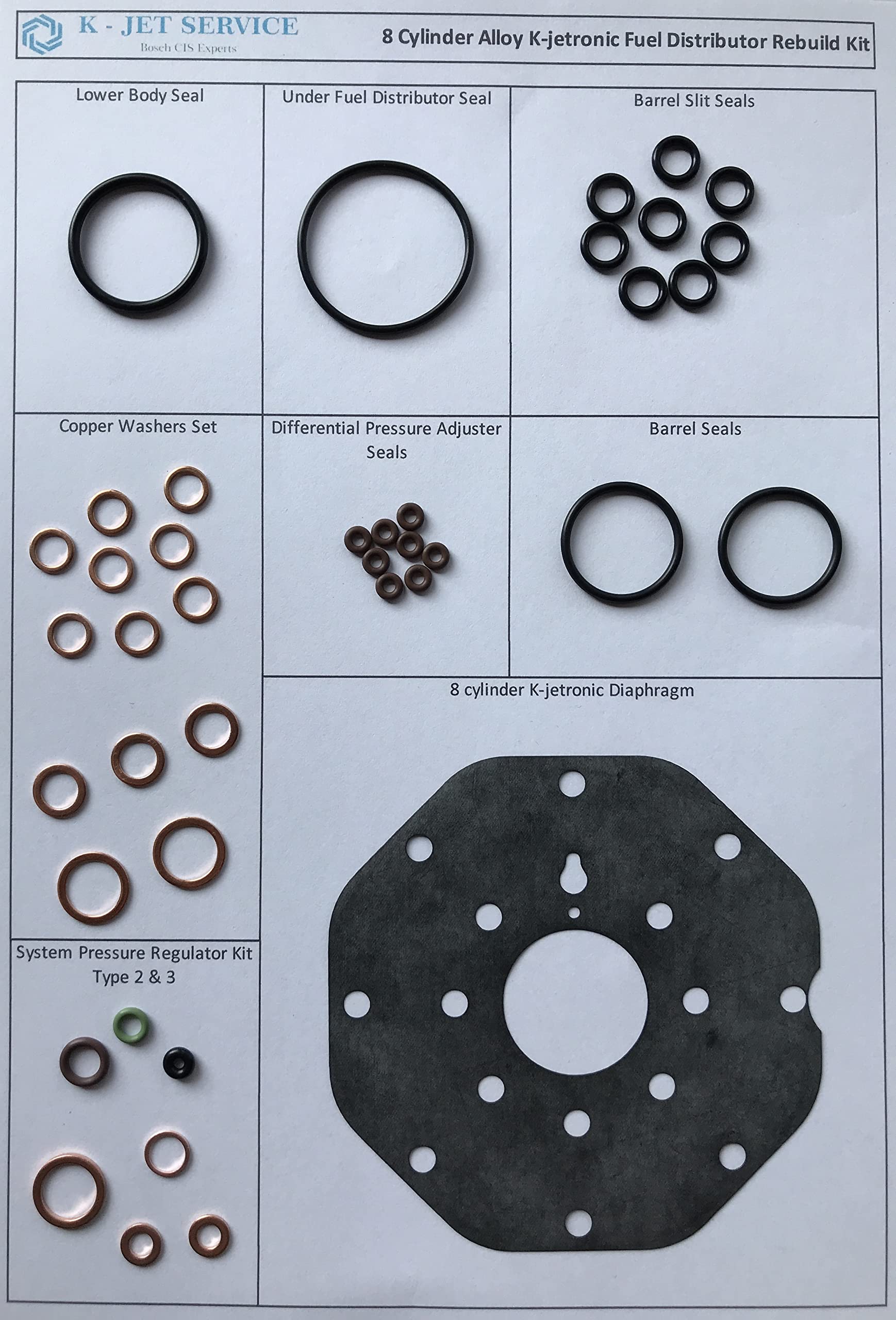 Kit di riparazione del ripartitore di flusso per tutti i sistemi K-Jetronic Bosch a 8 cilindri in alluminio, compatibile con Mercedes SL SEC SEL SE 500 450 380 Porsche Rolls Royce Bentley