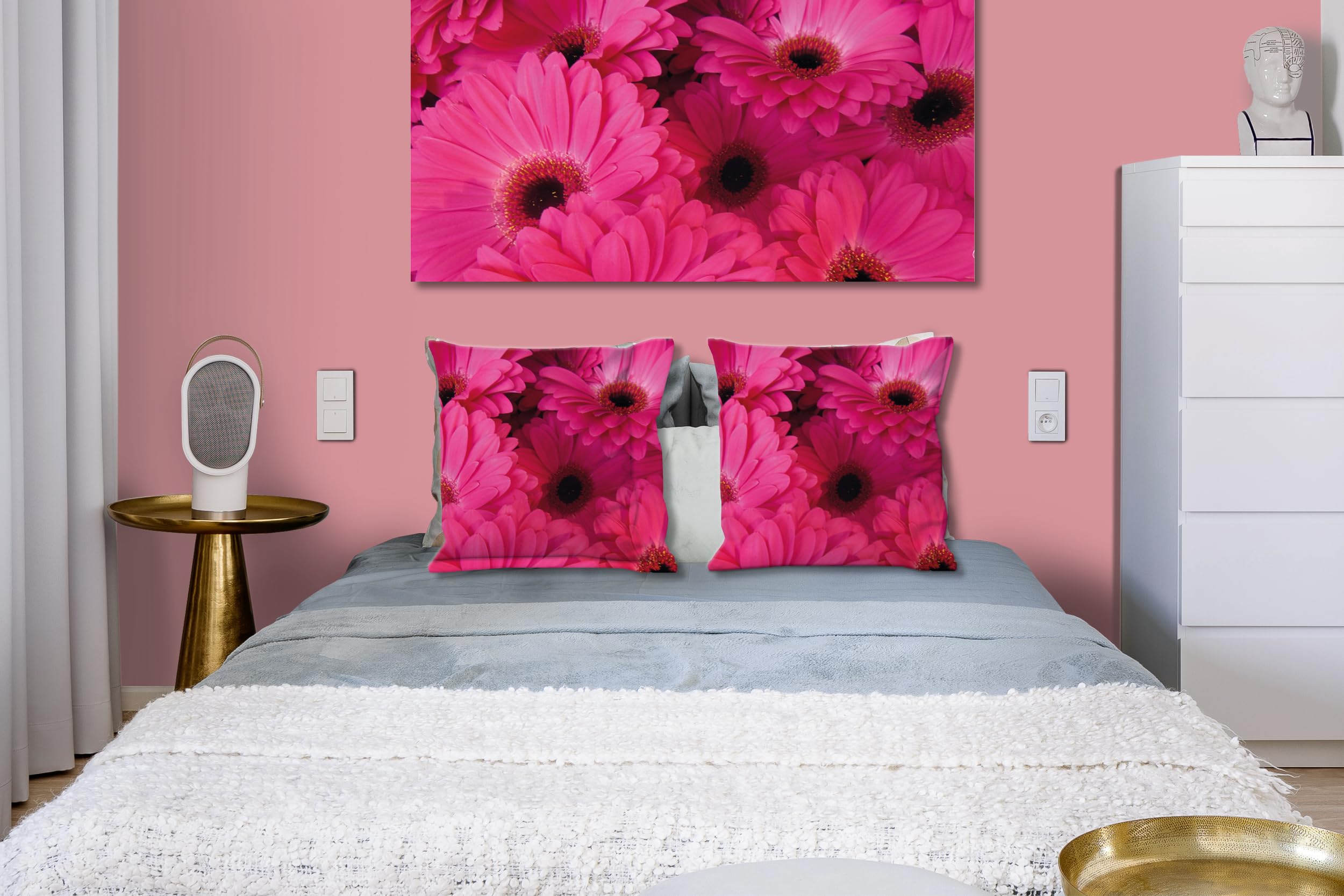Gerbera in Pink - Foto-Kissen-Hülle Set (2 STK.) 40 x 40 cm | Kissen-Bezüge - passend zu Wandbild - Deko-Kissen - Blumen-Strauß Blüte Natur Garten
