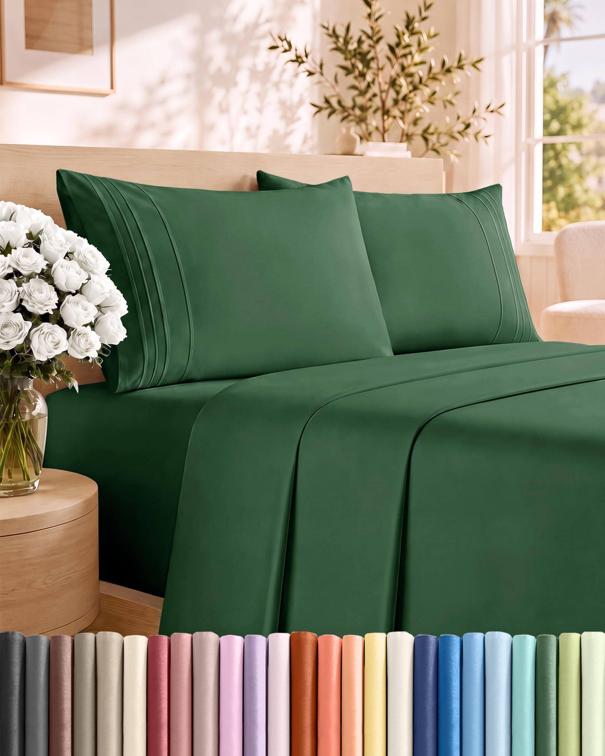 King Size 4 Piece Sheet Set - Breathable &amp; Cooling Sheets - Emerald Green