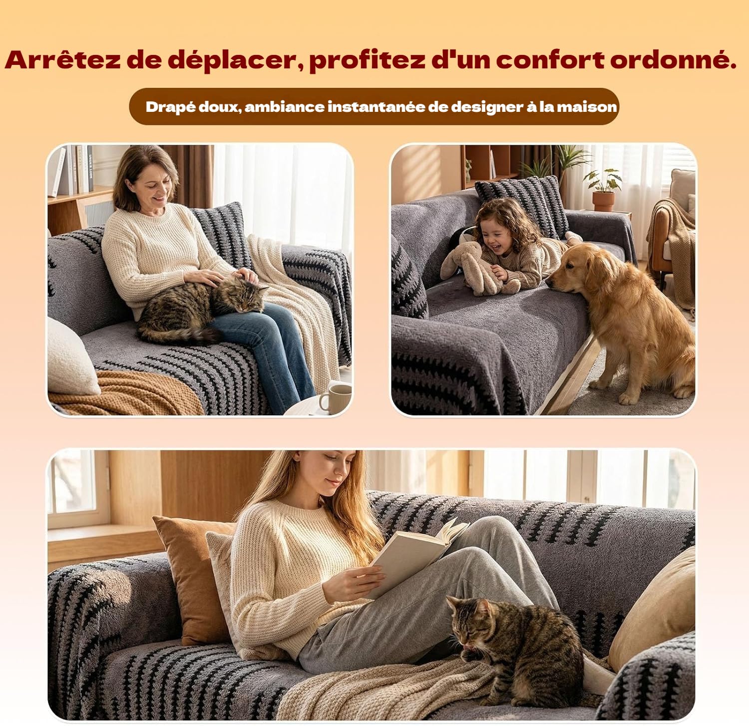 Housse De Canapé Douce Et Antidérapante en Peluche, Housse Canape Gfisehop, Doublé en Polaire Et Épaissi Protege Canapechien, Résistant Aux Rayures, Design Monobloc (G,180 * 300)