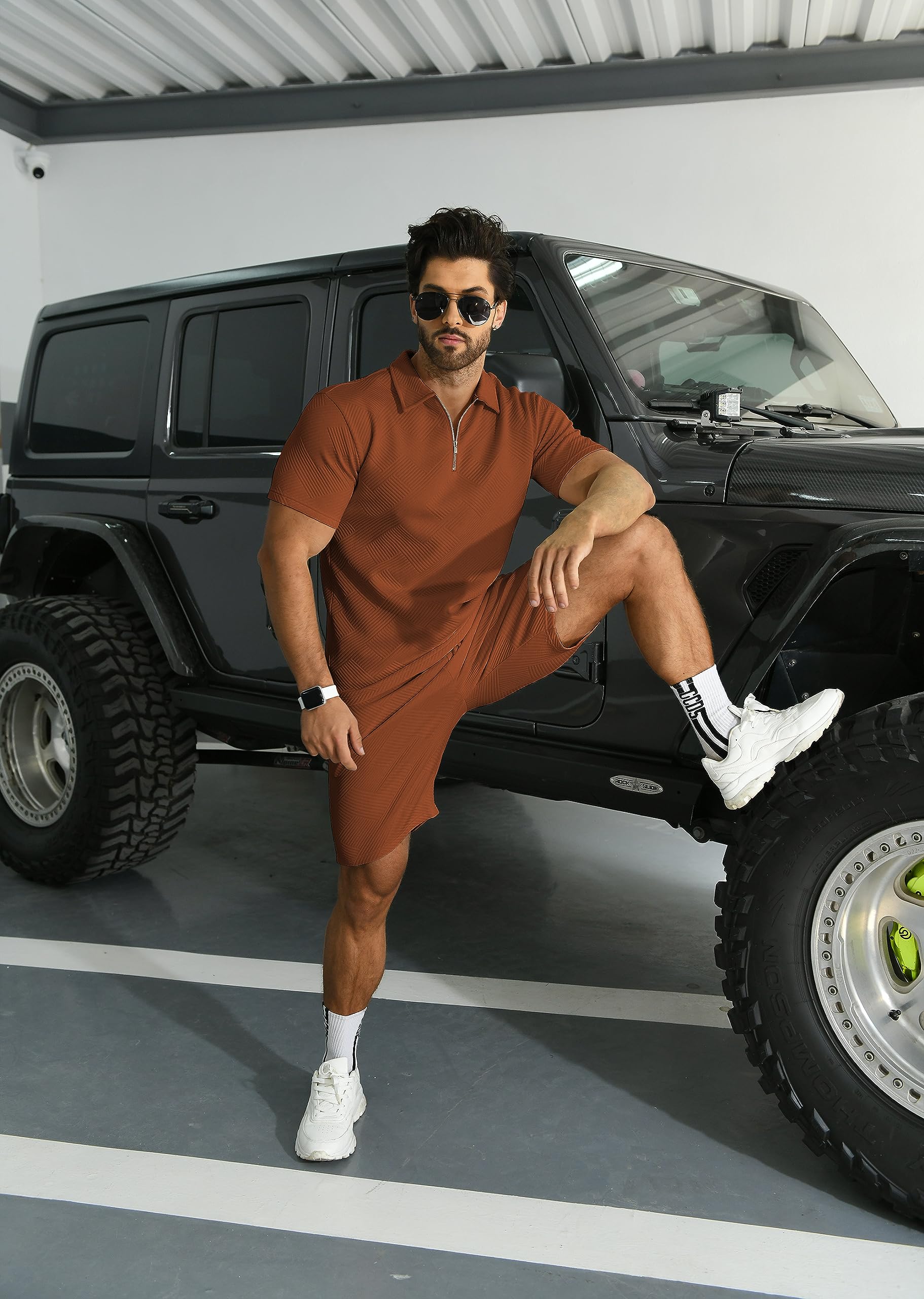 KUYIGO Męskie koszulki polo bez rękawów z zamkiem 1/4, jednokolorowe, na co dzień, slim fit, na siłownię, do biegania, podstawowe bawełniane koszule S-XXL