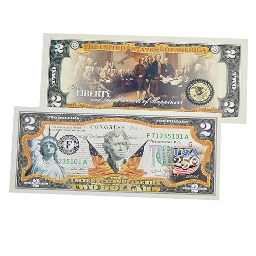Declaration of Independence 250th Anniversary Collectible $2 Bill | Independence Day 2 Dollar Bill Uncirculated Commemorative Coin Collectibles
