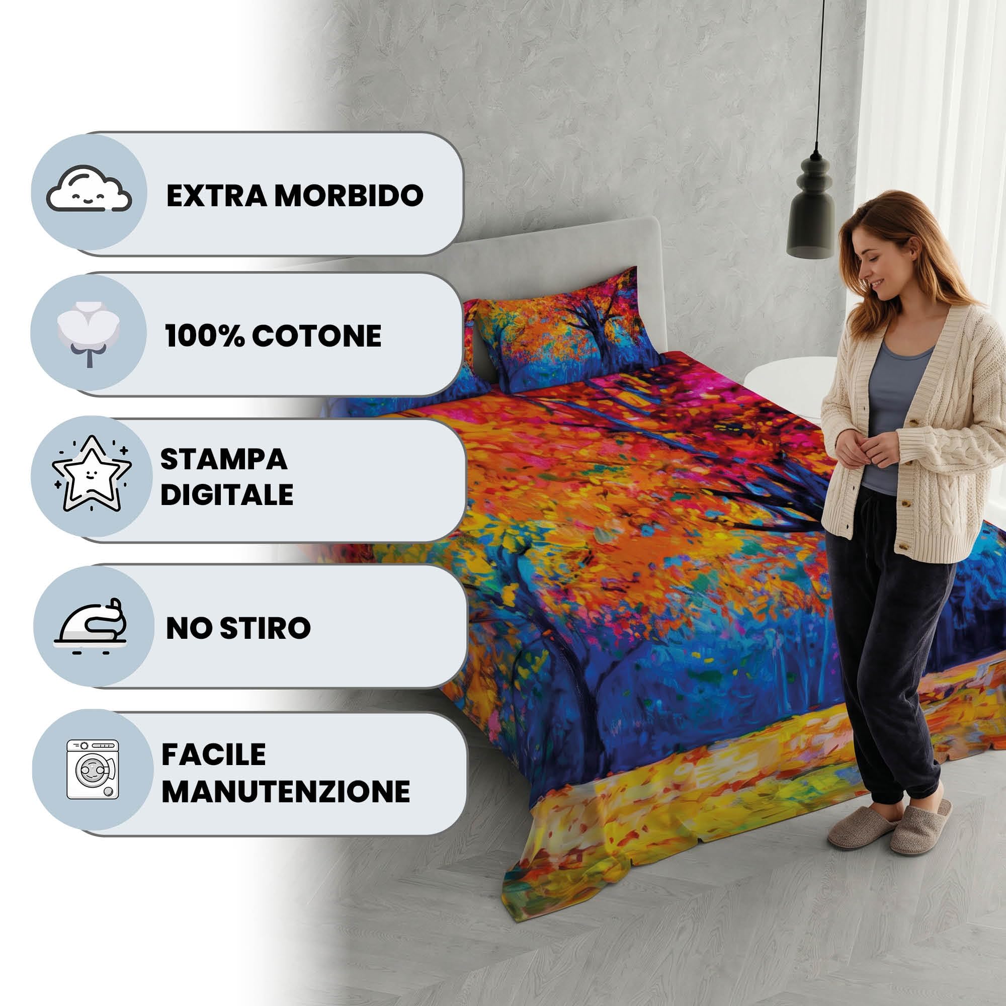 Italian Bed Linen Parure Lenzuola Matrimoniale 100% Cotone Sogni d'Autore, Completo Letto 2 Piazze con Lenzuolo Sopra e 2 Federe, Stampa Digitale Alta Definizione, Made in Italy, SD47