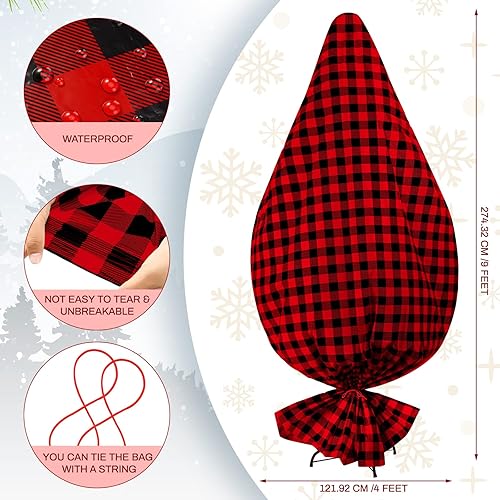 Miniatura 2 de Bolsa grande de almacenamiento para árbol de Navidad de 9 pies, bolsa de plástico impermeable para árbol de Navidad (rojo, negro, patrón a cuadros)