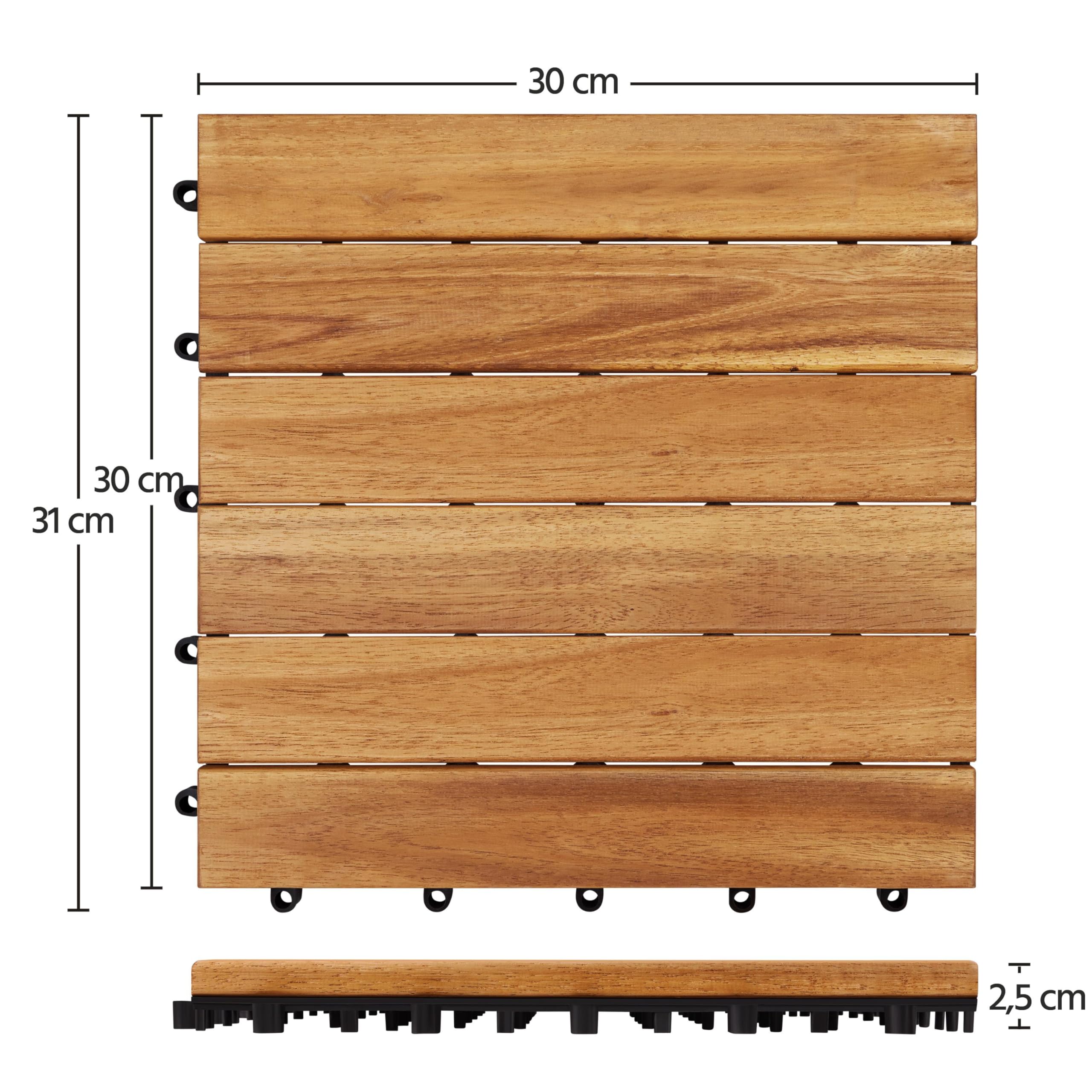 Yaheetech 27pcs Baldosas de Madera de Acacia 30x30cm,2,6m² Suelo Terraza Exterior Azulejos de Entrelazados para Jardín o Balcón Instalación Sencilla