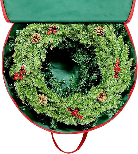 Miniatura 7 de Paquete de 2 bolsas de almacenamiento de corona de Navidad de 30 pulgadas, ranura para tarjetas, asas duraderas y contenedores de almacenamiento con