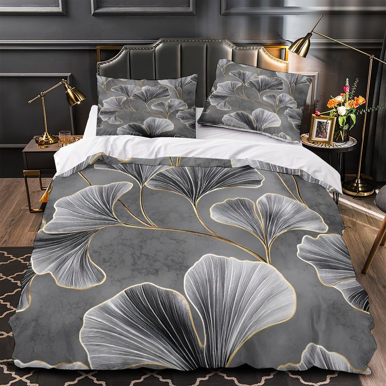 Drap de couette ginkgo 3D moderne pour une chambre adulte nature