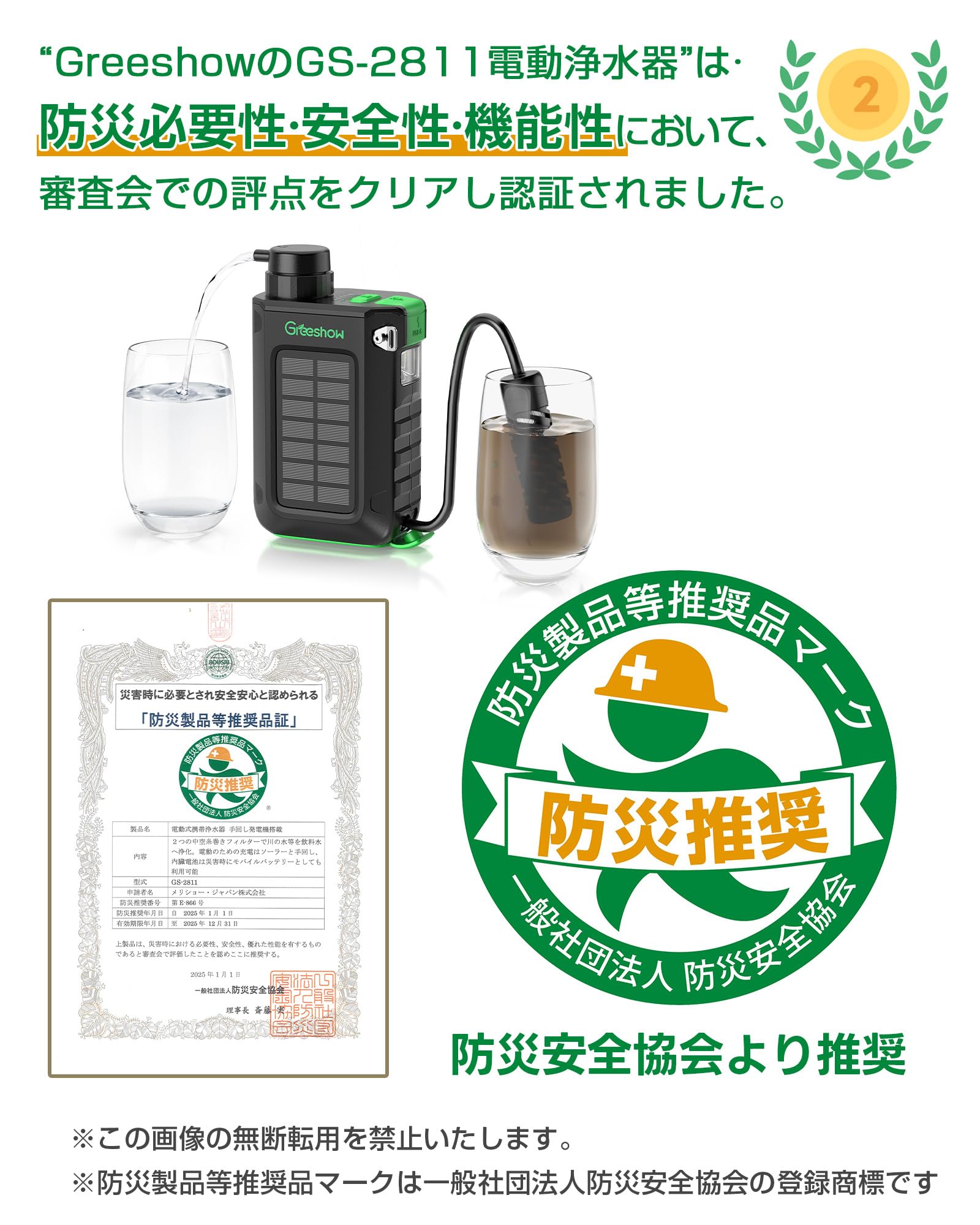 Amazon.co.jp: Greeshow 携帯浄水器 災害 防災安全協会推奨品
