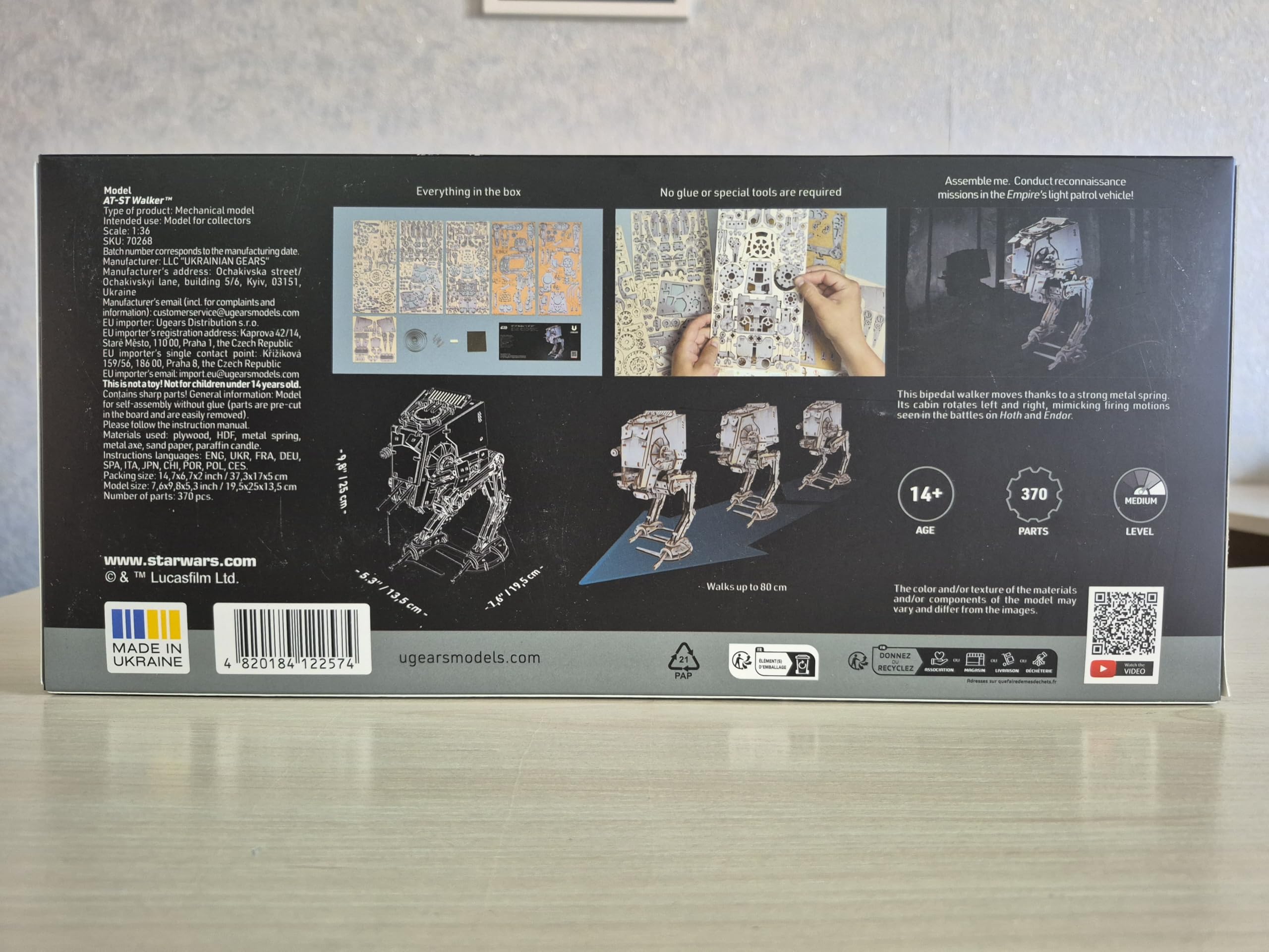 UGEARS Star Wars™ AT-ST Walker™ Puzzle 3D – Drewniane Modele do Składania – Puzzle Drewniane dla Dorosłych – Mechaniczny Model Kroczący Star Wars DIY – 370 Elementów
