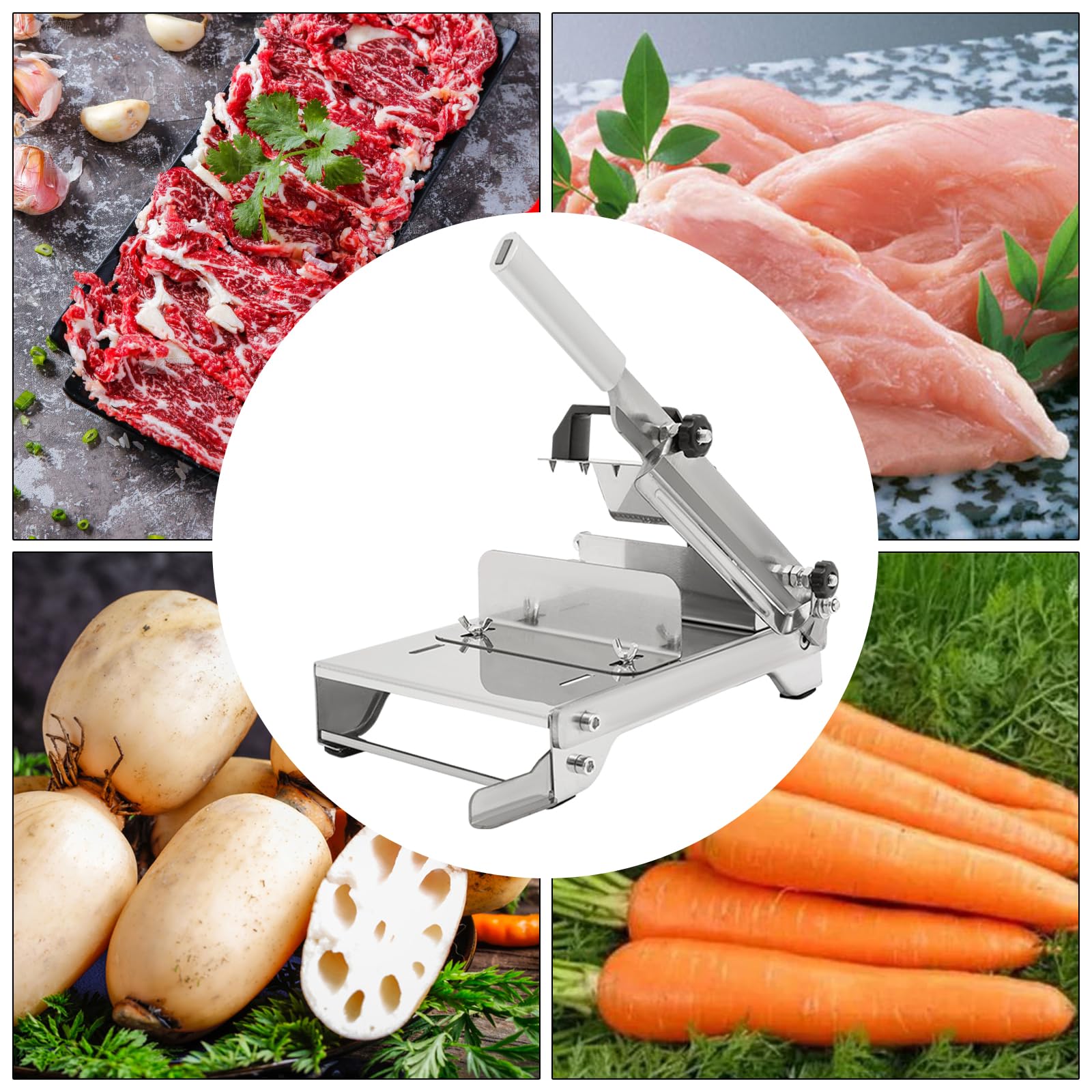 Stainless Steel Manual Meat Slicer, 10inch Manual Meat Slicer, Meat Chopper Slicer, 0.3-8mm Adjustable Thickness, Detachable and adjustable fixed brackets, Suitable for Meat Vegetables Frozen Meat