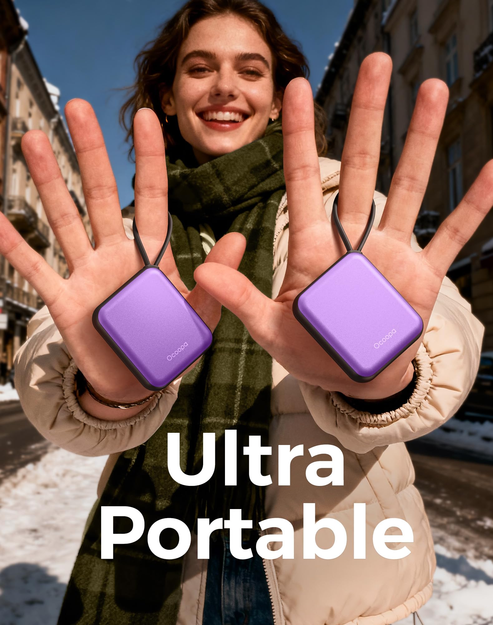 Scaldamani ricaricabili, 7 ore di calore, design ultra sottile, 3 livelli di calore, scaldamani elettrico certificato UL, ideale per l'inverno
