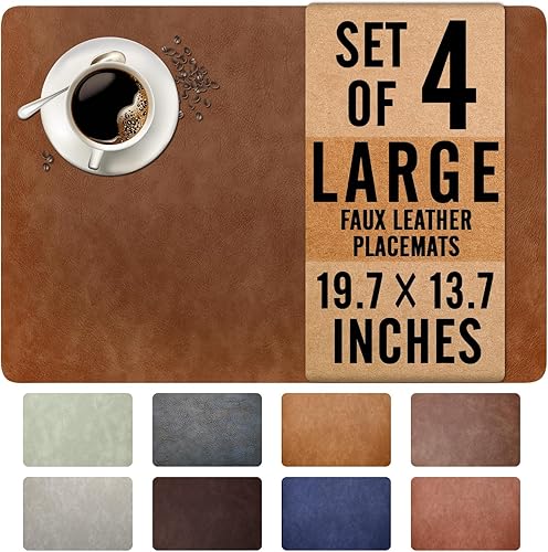 UnivoColors - Juego de 4 manteles individuales de piel sintética con patrón de piel de vaca lavada, impermeables, fáciles de limpiar,