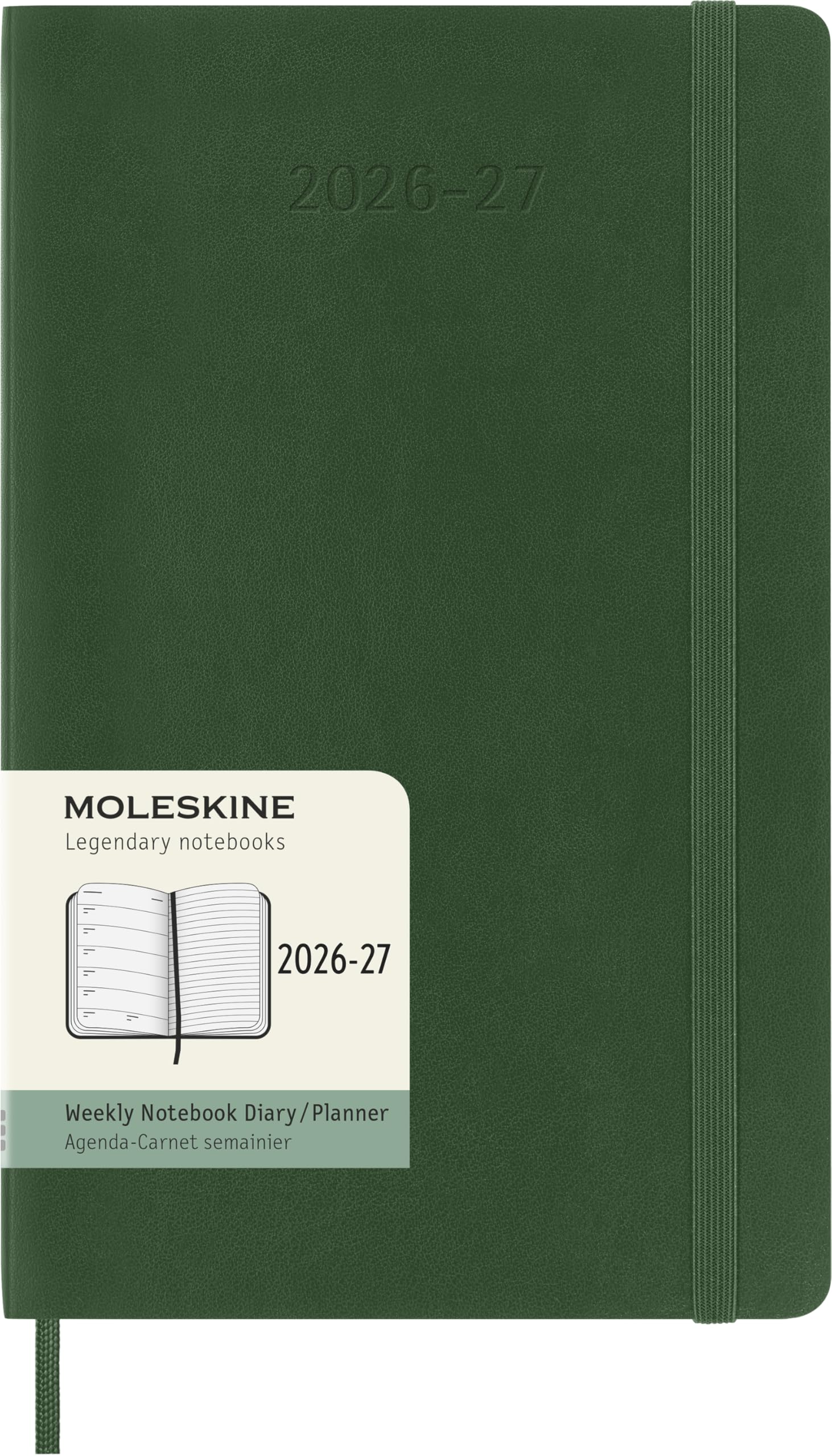 Moleskine Weekly Planner 2026 2027-18-Month Planner with Space for Notes, Soft Cover and Elastic Closure, Myrtle Green Color, Large Size 13 x 21 cm
