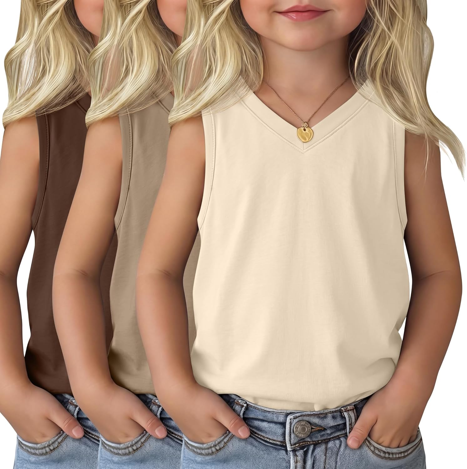 3 Pack Toddler Girls Tank Tops Baby Sleeveless Summer Shirts V Neck Basic Undershirt Cute Comfort Tops for 18m-5t