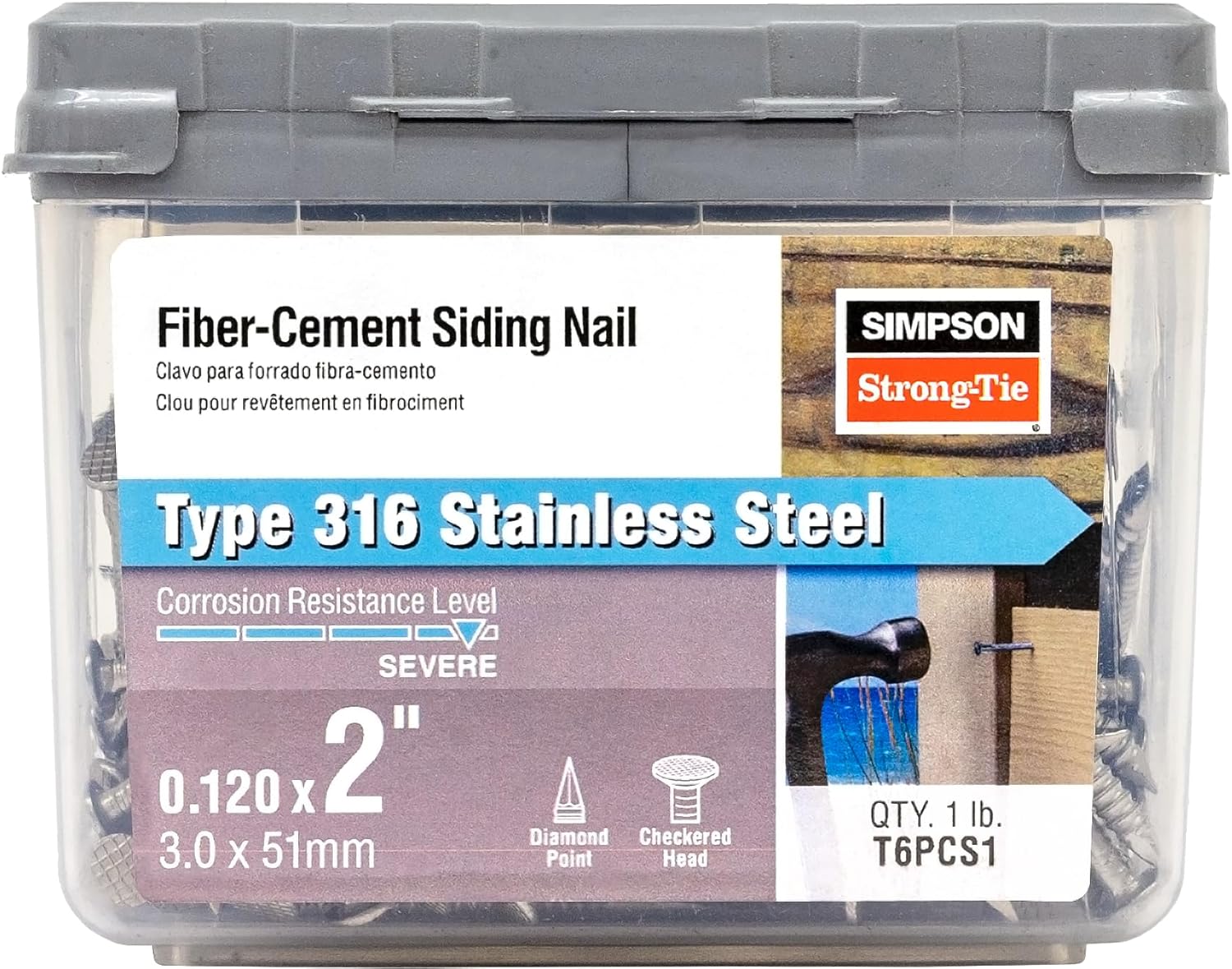 Simpson Strong-Tie T6PCS1 Fiber-Cement Siding Nail 2 in. x .120 in. Type 316 Stainless Steel (1 lb.) (Pack of 10)