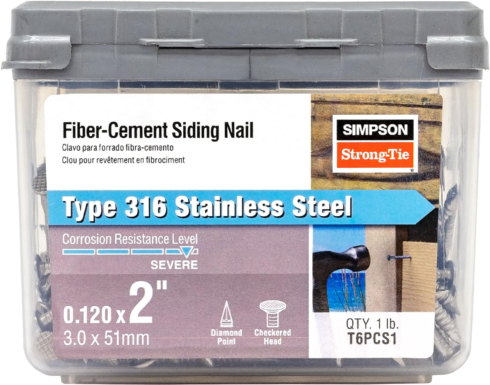 Simpson Strong-Tie T6PCS1 Fiber-Cement Siding Nail 2 in. x .120 in. Type 316 Stainless Steel (1 lb.)