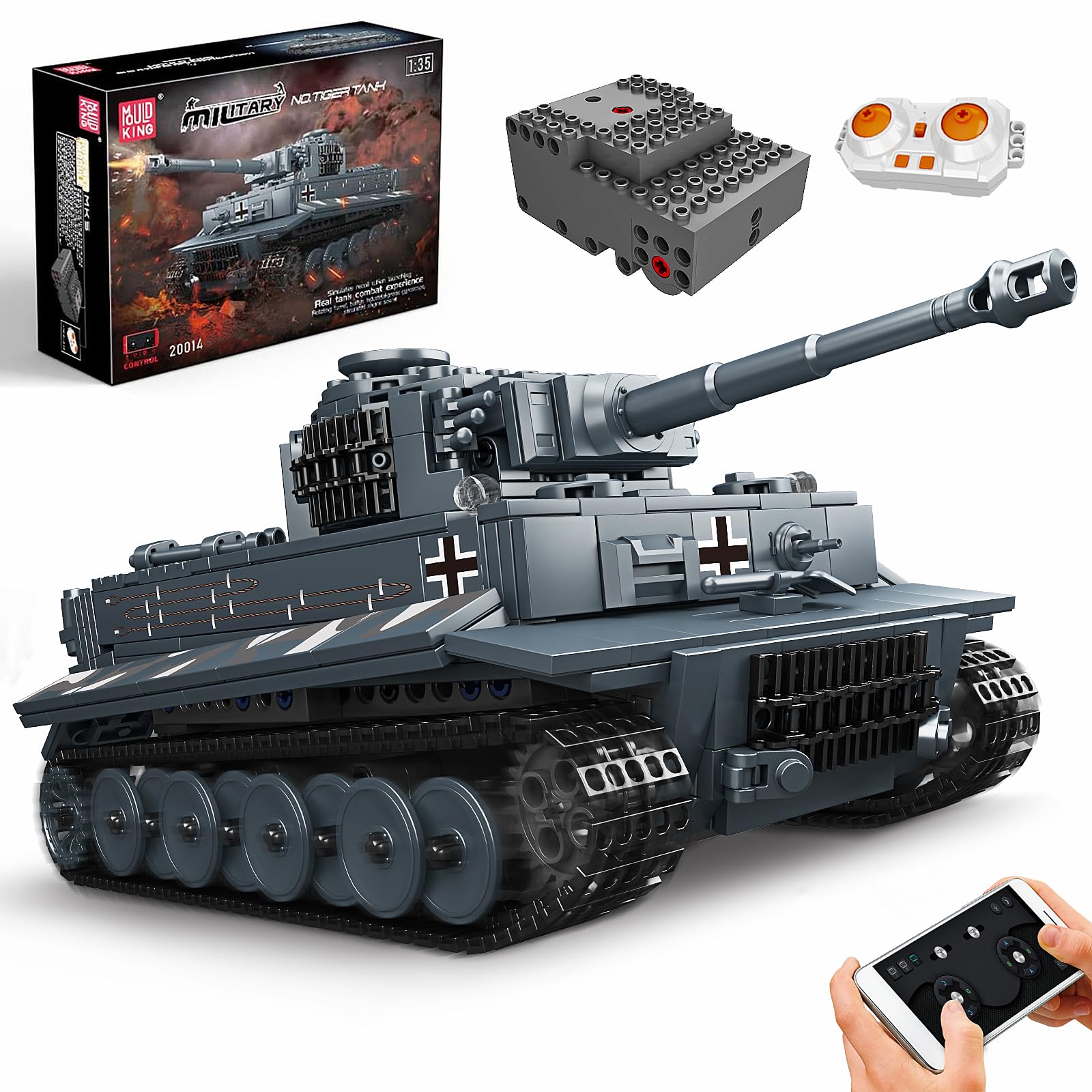 Mould King 20014 modelo de bloques de construcción de tanque, kit de tanque con mando a distancia y aplicación de control dual, kit de construcción de tanques como regalo/coleccionable (800 piezas)