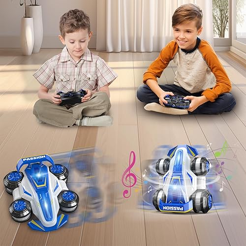 Miniatura 8 de Coche de control remoto mejorado 360 Spins RC Car 2 en 1 antigravedad RC Racer Wheelie Drift Stunt Car con luces y música, regalos de cumpleaños,