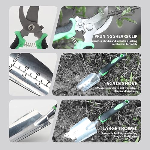 Miniatura 4 de Juego de herramientas de jardinería de 11 piezas con asas de goma antideslizantes kit de jardín regalos de jardinería para mujeres y hombres con