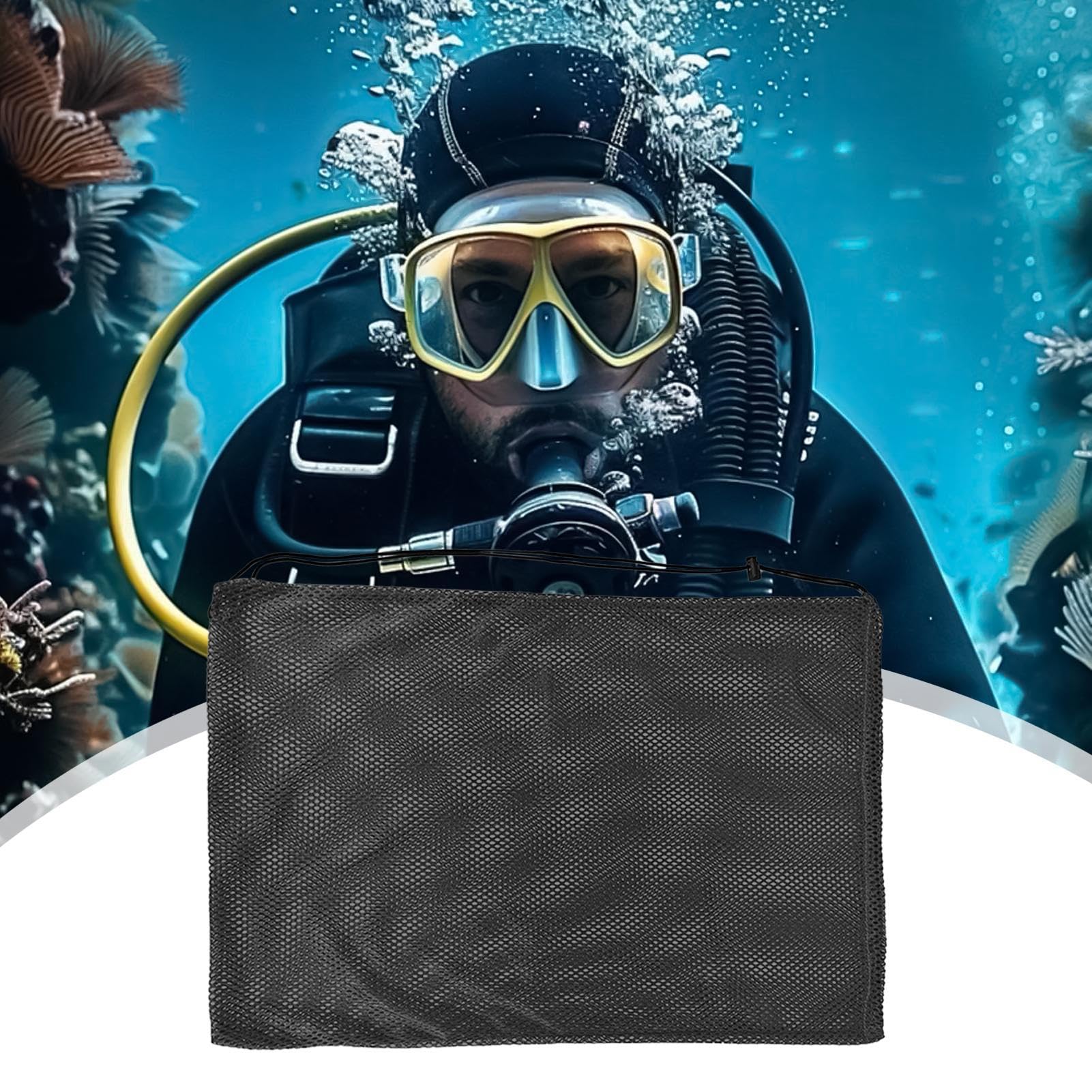 Grande borsa da immersione in rete, organizer extra large per attrezzatura da snorkeling con chiusura a coulisse, sacca in nylon leggero per immersioni, snorkeling, pinne da nuoto, viaggi, spiaggia