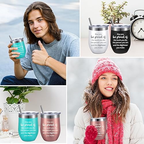 Miniatura 5 de Inbagi Regalos de agradecimiento de 12 onzas, vaso de vino para graduación, profesor, estudiante, mamá, empleado, taza de agradecimiento con texto