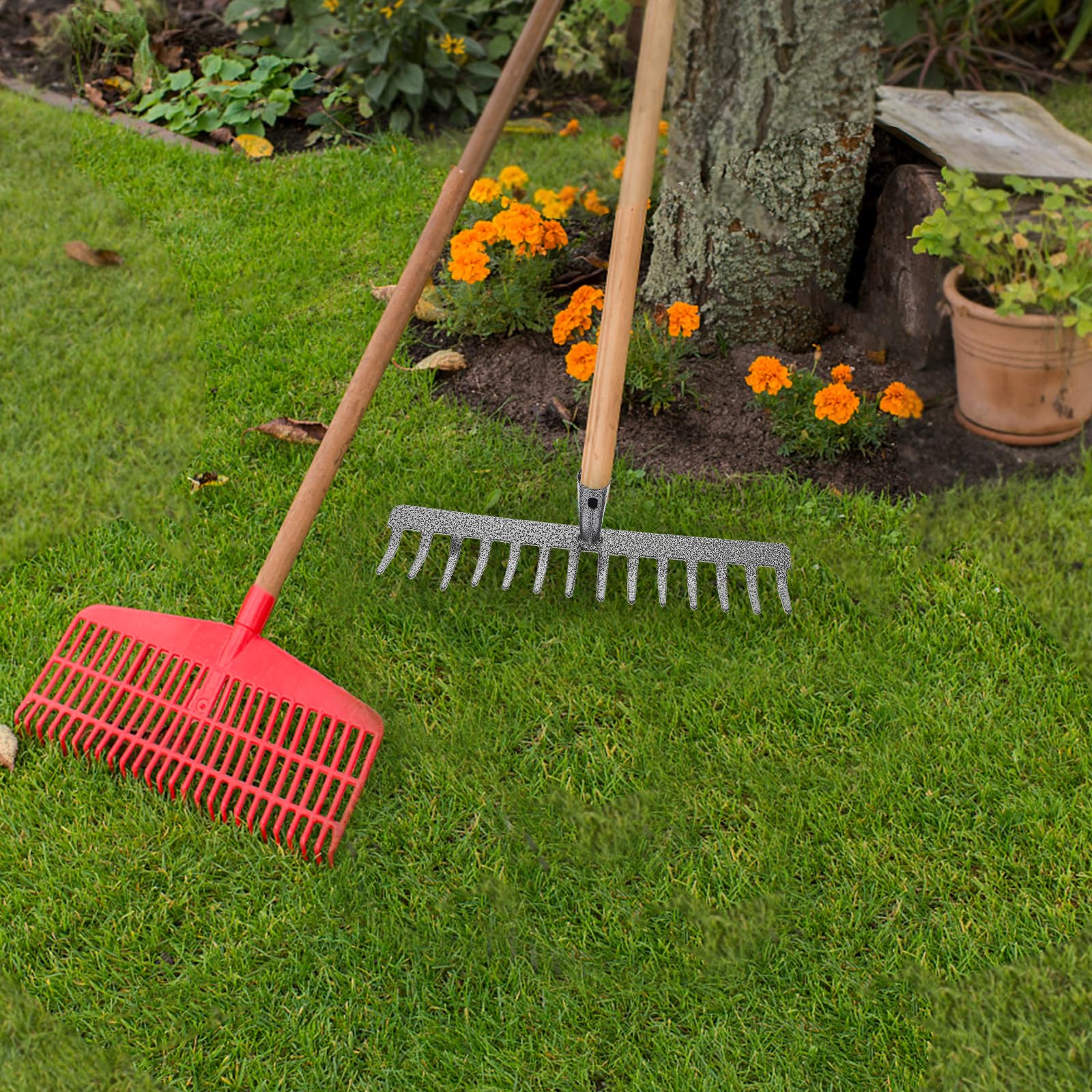 Rastrillo de jardín de Acero con 9 púas para Plantar y Remover la Tierra, implemento agrícola Resistente para el Cuidado del césped y tareas de jardinería al Aire Libre.