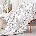 Touchat Ruched Faux Rabbit Fur Throw Blanket, 700 GSM Luxury Dual-Sided Soft Cozy Blanket, Fuzzy Fluffy Plush Blanket for Bed, Couch and Sofa - 50