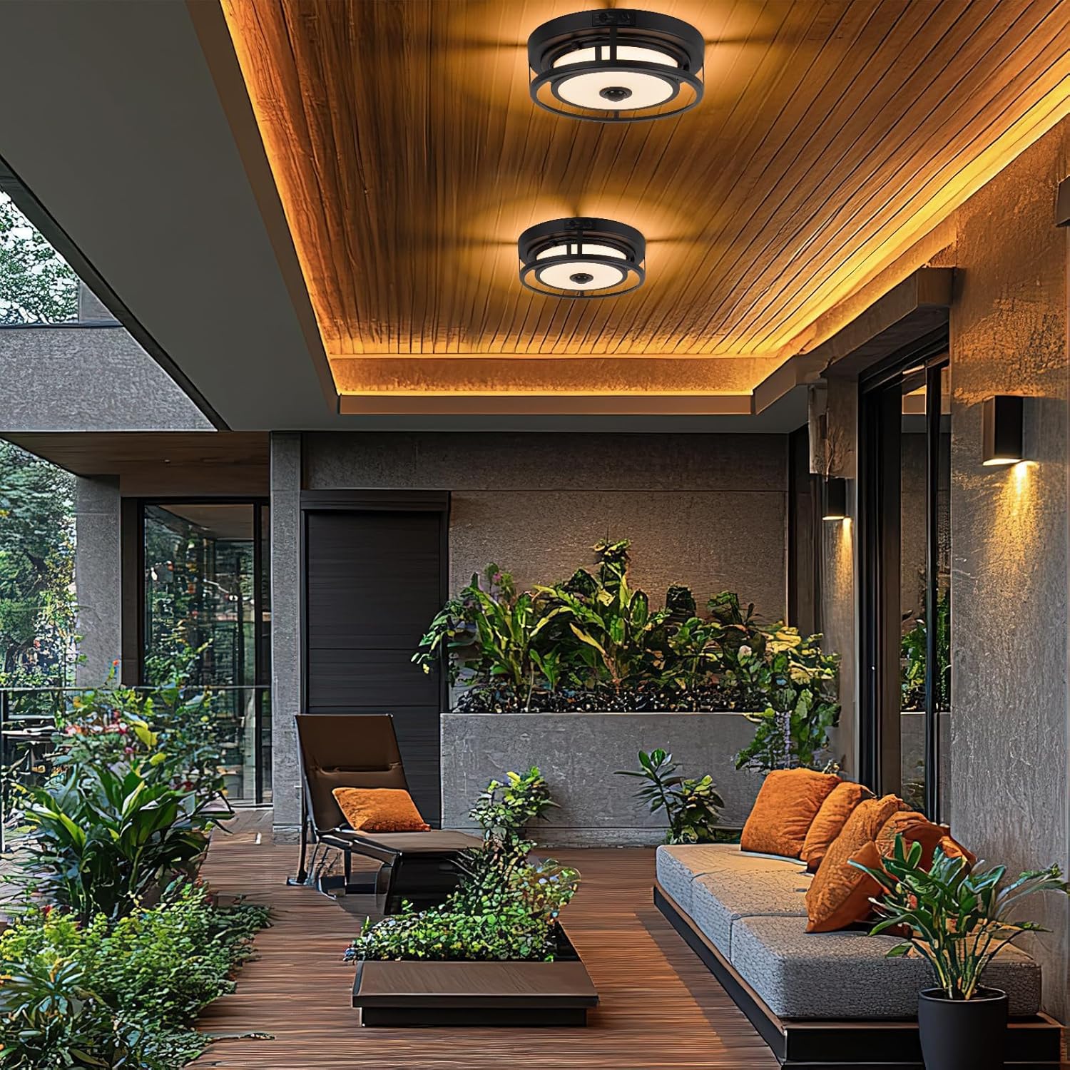 12IN LED Motion Sensor Outdoor Ceiling Light, Flush Mount Ceiling Light Fixtures, 3CCT 3000-5000K Dusk to Dawn Ceiling Porch Light Motion Sensor Outdoor Lights Waterproof for Porch Entryway Garage