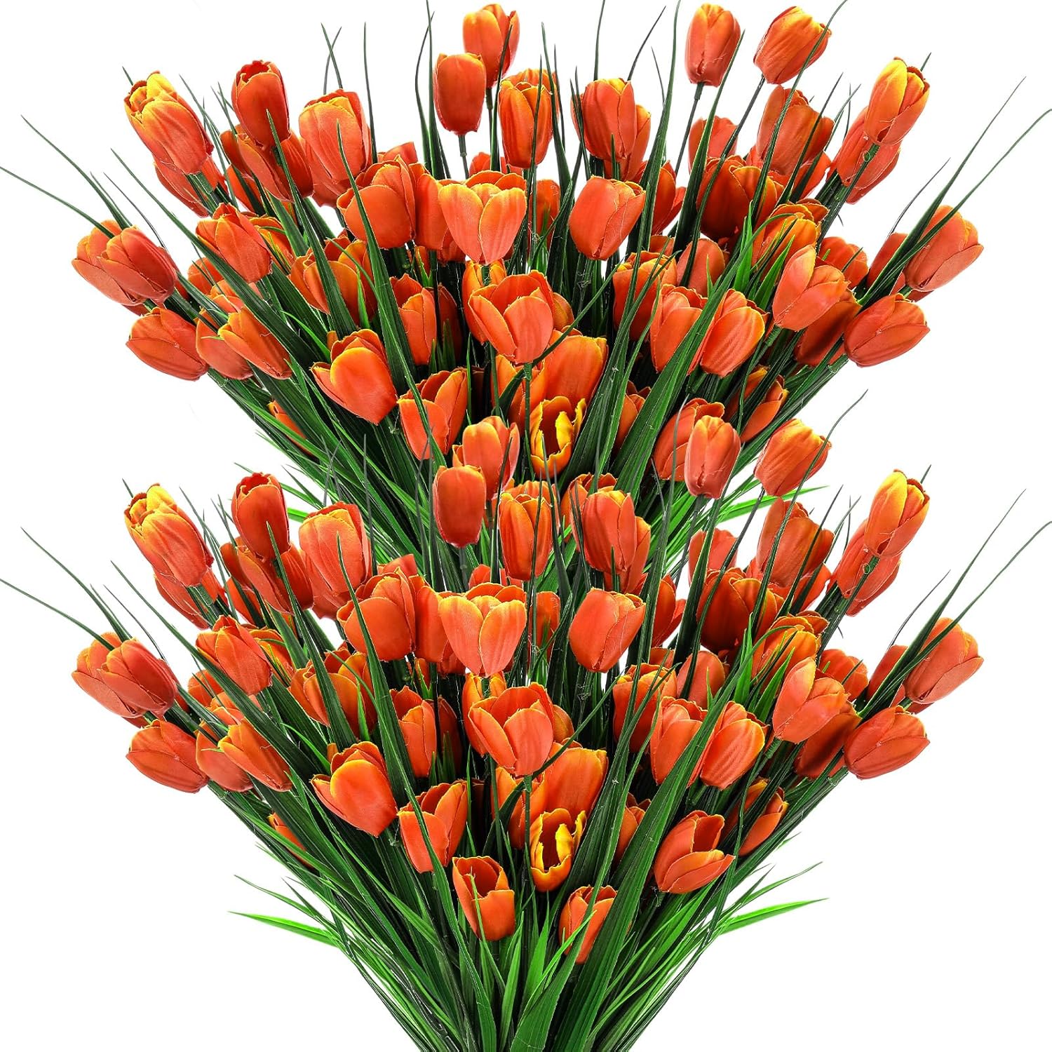 XunYee 100 Pcs Artificial Tulips Fake Flowers Bulk Plastic Faux Tulip Stems 16 Inches Spring Flowers for Outdoor Garden Indoor Home Wedding Mother Day Office Table Centerpieces Vase Decor(Orange)