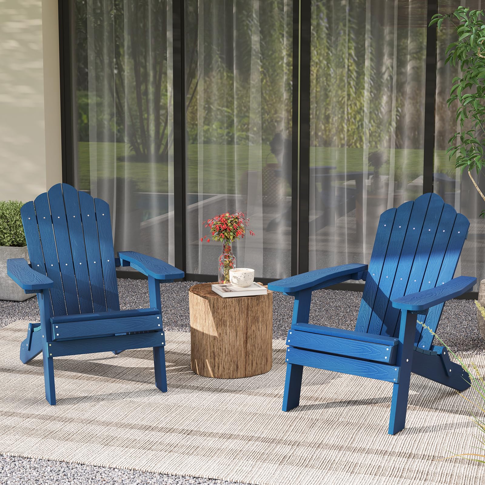 GIANTEX Silla Adirondack Plegable de Jardín, Respaldo Inclinado y Reposabrazos Anchos, Carga hasta 180 kg, Silla de Relax para Jardín, Patio, Balcón (Azul)