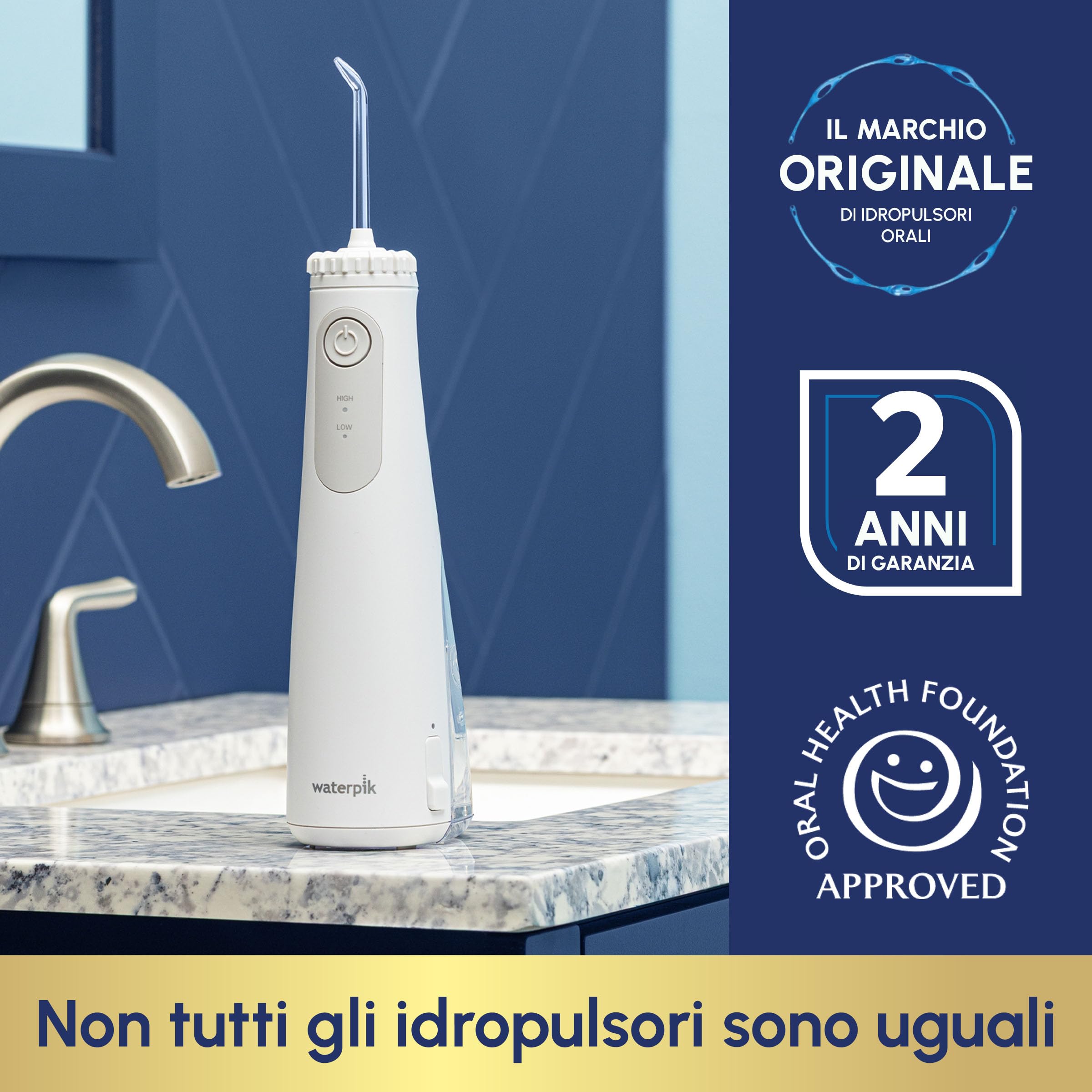 Idropulsore Dentale Waterpik Cordless Pearl, Irrigatore Orale Portatile e Ricaricabile, Rimuove i Residui tra i Denti, Elimina la Placca, Impermeabile, Ideale per Viaggi e Bagni Piccoli, Bianco