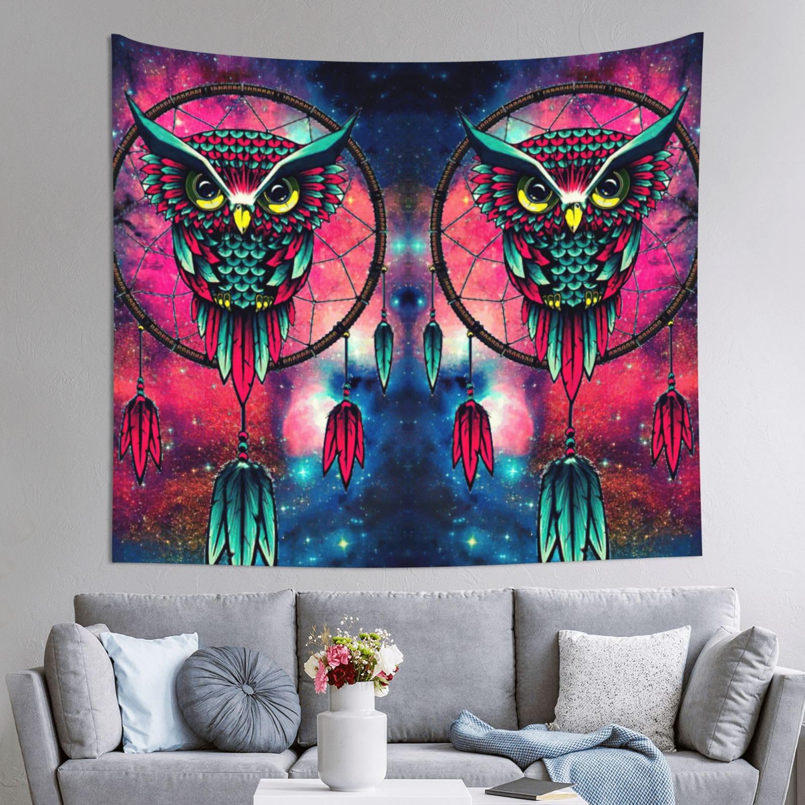 Tapiz grande EdWal de búho y galaxia (152x130 cm) para decorar la pared de tu sala 8