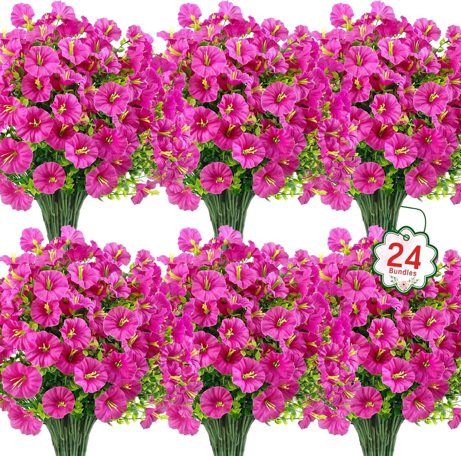 Woltoy Künstliche Blumen 24 Stück Kunstblumen, Magenta Prunkwinden, Frühling Künstlicher Blumenstrauß Künstliche Blumen für Ampeln, Garten- und Balkondeko, Pflegeleichte Kunstpflanzen