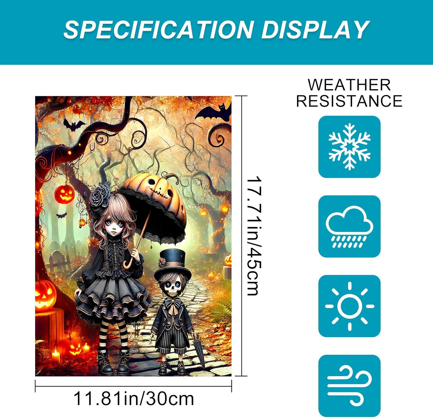 Halloween Horror Garden Flag 12x18 Inch Gothic Doll Pumpkin Umbrella Skull Boy Flag Outdoor Yard Decoration House Banner Porch Lawn Patio Home Decor - Image 3