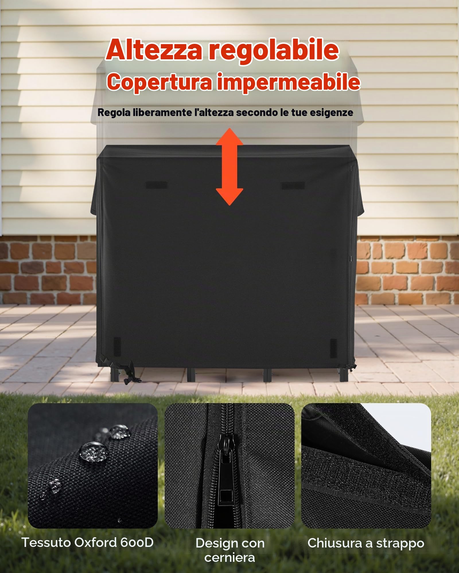 VEVOR Portalegna da Esterna con Copertura Impermeabile, da 1219 mm in Metallo con Cavo, Capacità di Peso 181,4 kg, Portalegna Completamente Coperto e Verniciato a Polvere per Camino