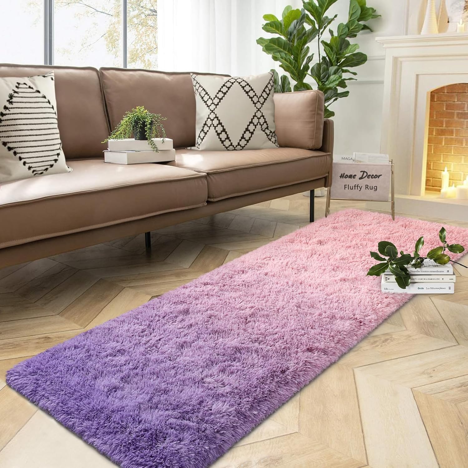 DweIke Luxury Shag Area Rug, 2x6 Feet Light Purple Pink Rug Runner Shaggy Fluffy