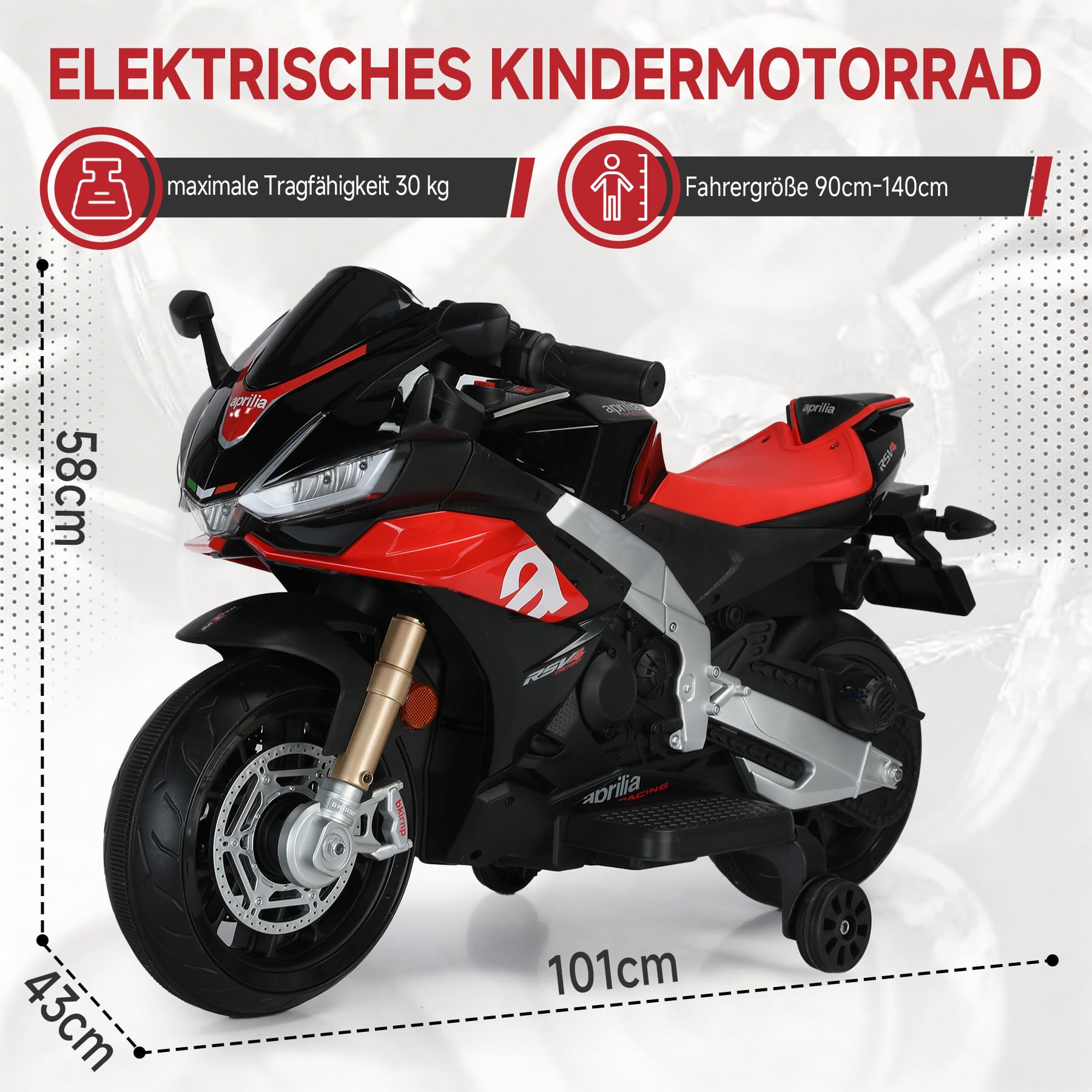 Kinder Motorrad Elektrisch mit 12V Akku, Kinder Motorrad Led Licht, Elektro Motorrad Kinder Bluetooth, USB, Fernbedienung, 3–8 km/h, bis zu 45 Min, Schwarz