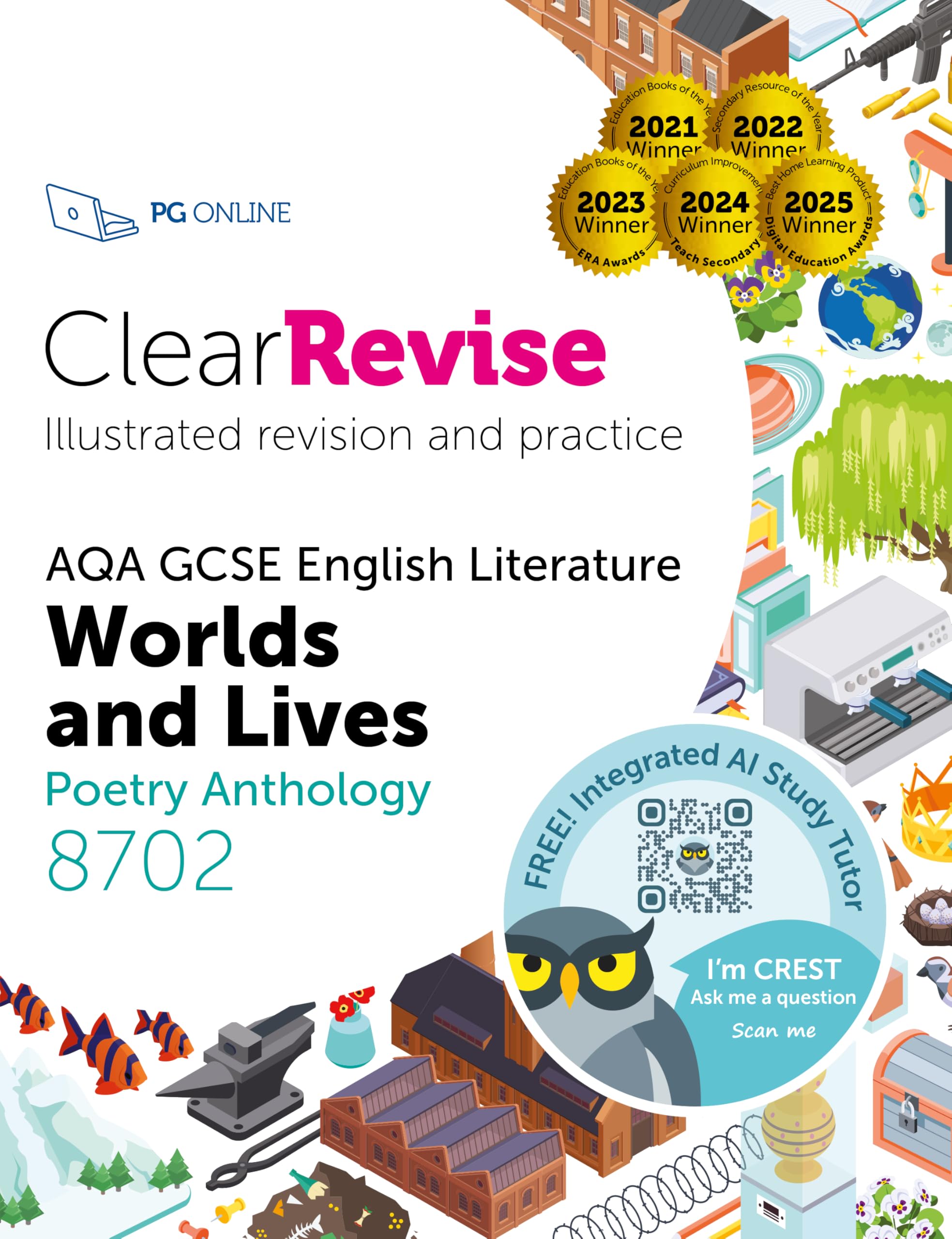 GCSE AQA English Literature Worlds and Lives poetry guide: Illustrated Revision and Practice with Free CREST integrated AI tutor (ClearRevise GCSE English Literature Anthology 8702)
