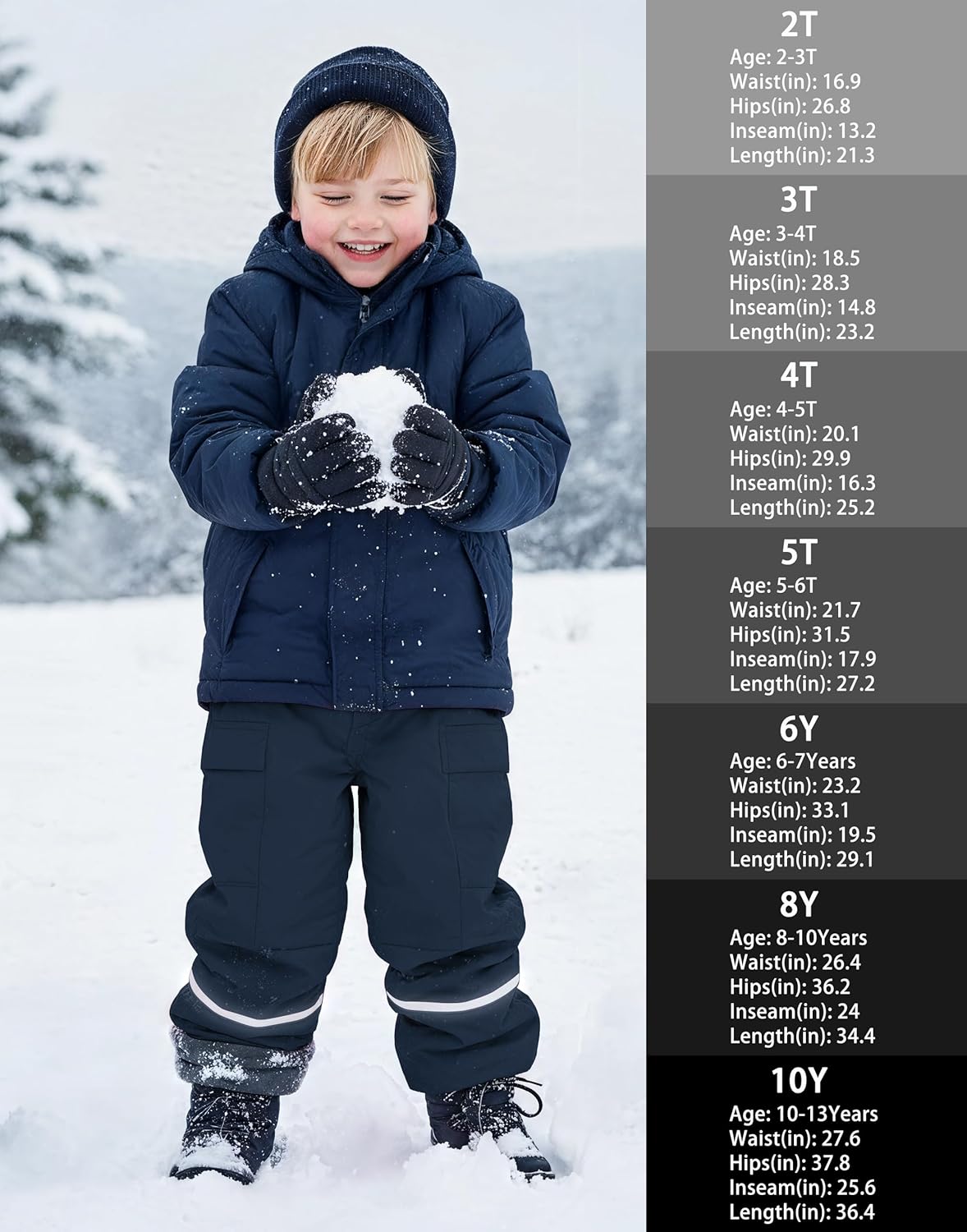 2T/3T/4T/5T Toddler Boys Snow Pants - Kids Girls Fleece Lined Waterproof Winter Warm Ski Rain Pants with Cargo Pockrts - Image 6