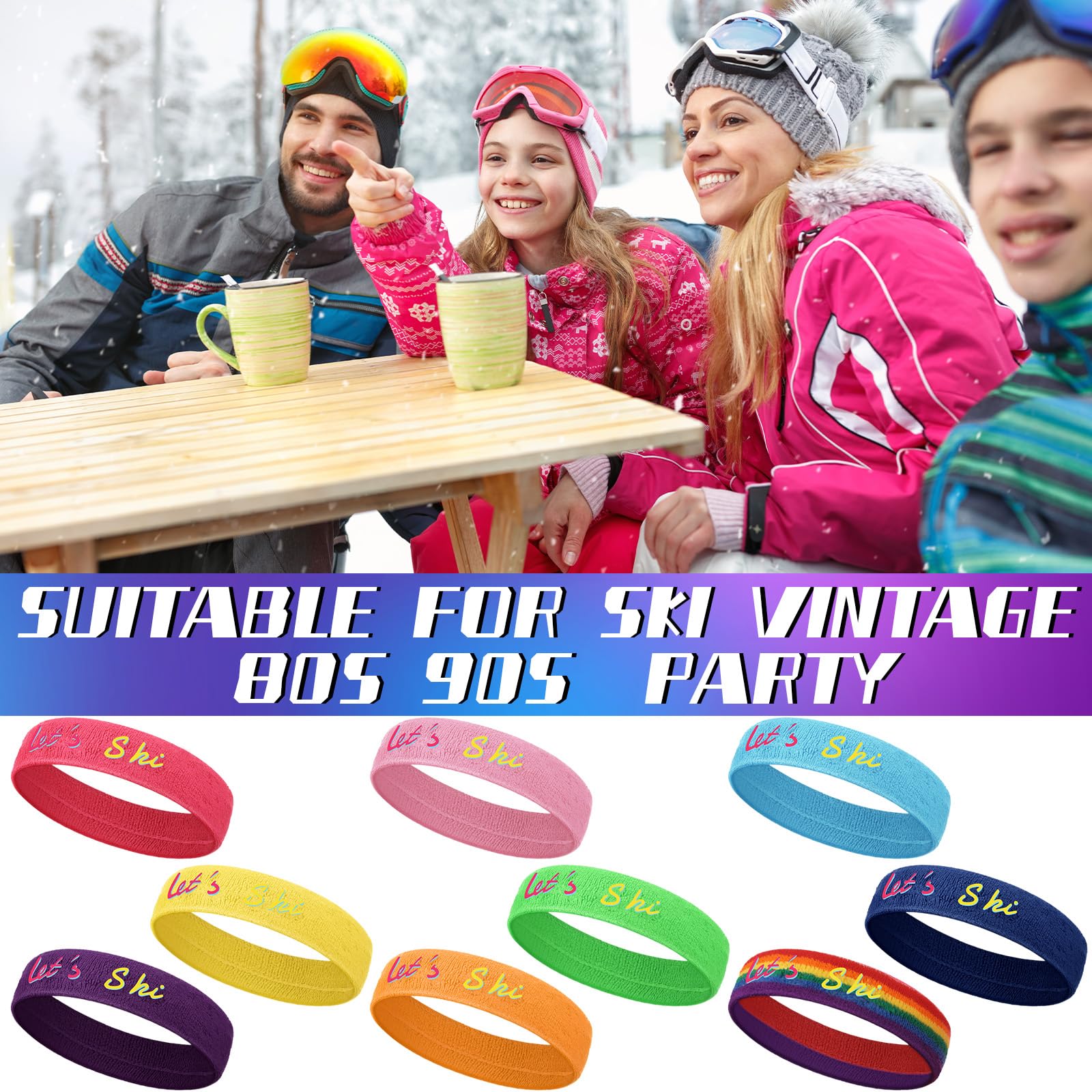 Amazon.co.jp: Civaner 9個 80年代 90年代 スキー ネオン ヘッドバンド