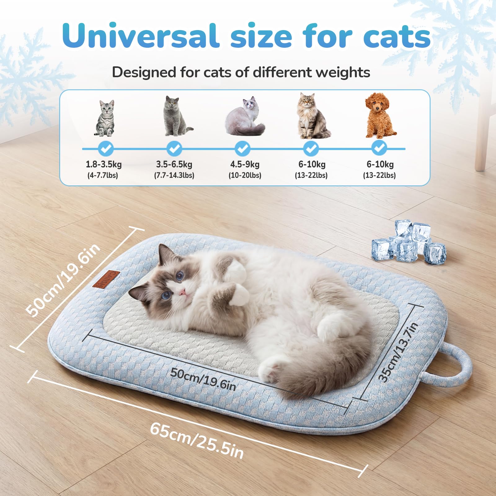 CATISM Kühlmatte Katze und Hund für Sommer 65x50cm - Selbstkühlende Haustier Kühlmatte für Katzen, Einteilig Waschbar Atmungsaktiver Selbstkühlend Indoor Katzenbetten, Katzendecke für Katzen