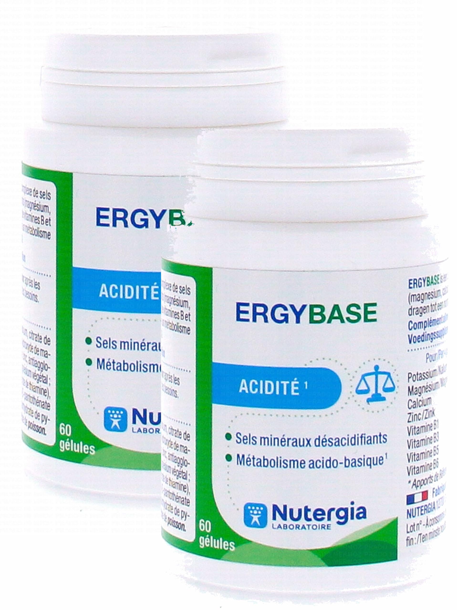 Nutergia ERGYBASE Acidité Complément Alimentaire Lot de 2 Boites 60 Gélules Maintien Équilibre Acido-Basique Enzymes Digestives