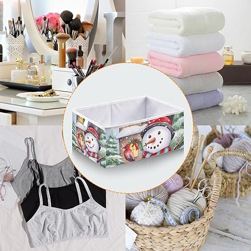 Miniatura 4 de Emelivor Christmas Winter Snowman Cube Storage Bin Fabric Storage Cubes Collapsible Foldable Storage Baskets Organizer Containers for Shelves Closet