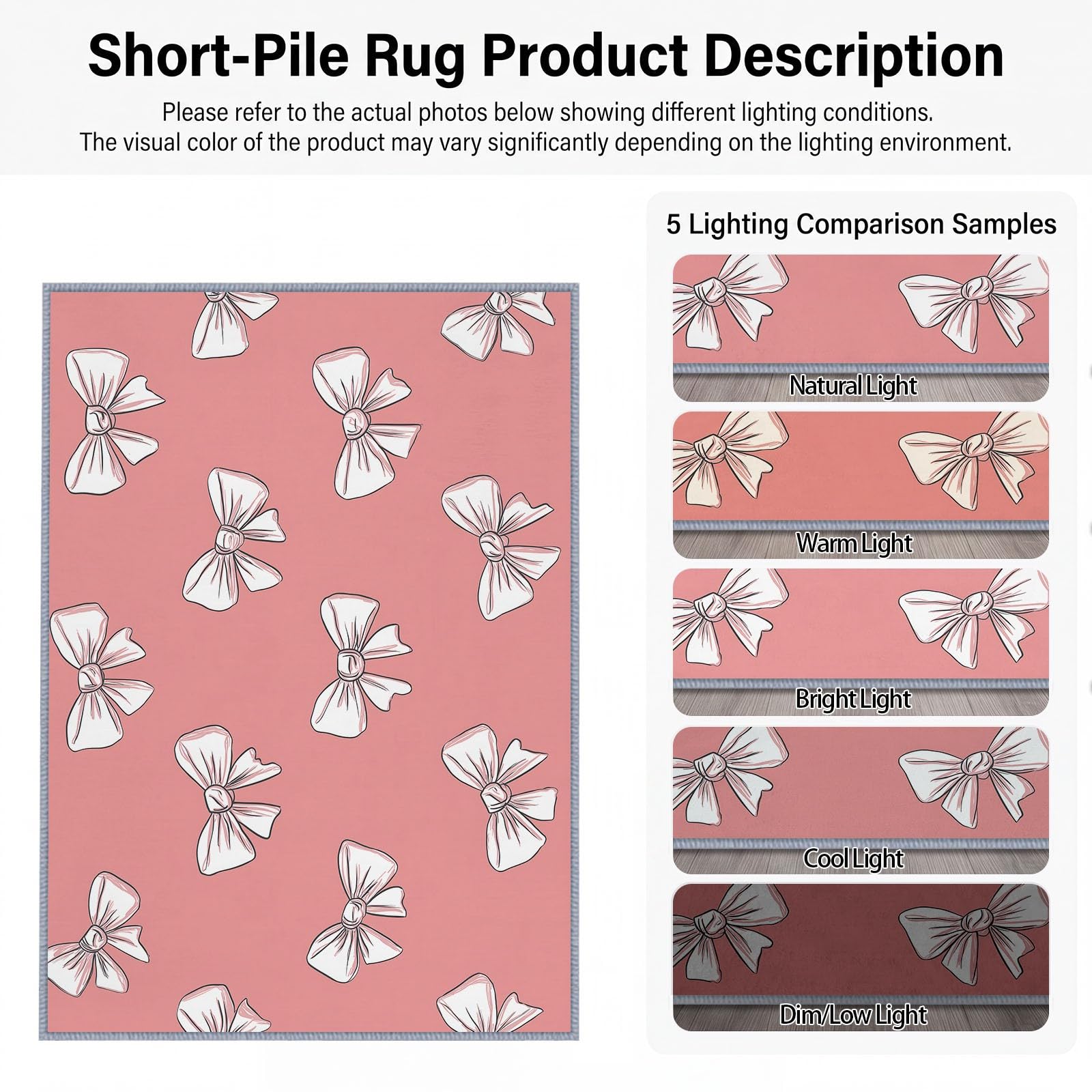 Generisch Minimalistisch niedlich Teppich Pflegeleichter Stilvolle Wahl, Weiße Schleife rosa Hintergrund Kurzflor Waschbar Teppich 240 x 300 cm Weich und ideal für Wohnzimmer Schlafzimmer Esszimmer