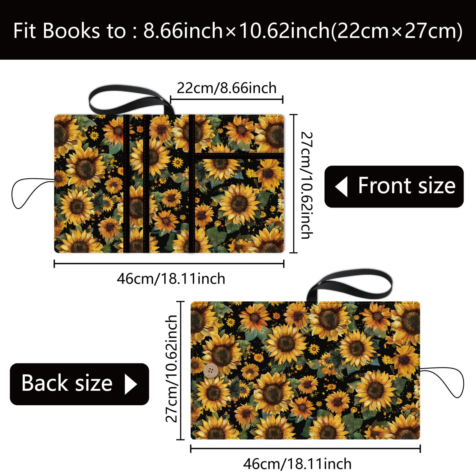 CRASPIRE Sunflower Book Covers Flower Book Protector Plant Multilayer Book Sleeve for Paperbacks Washable Fabric Cloth Book Cover with Extra Sleeve Pocket for Book Lovers Classmate Gifts - Image 3